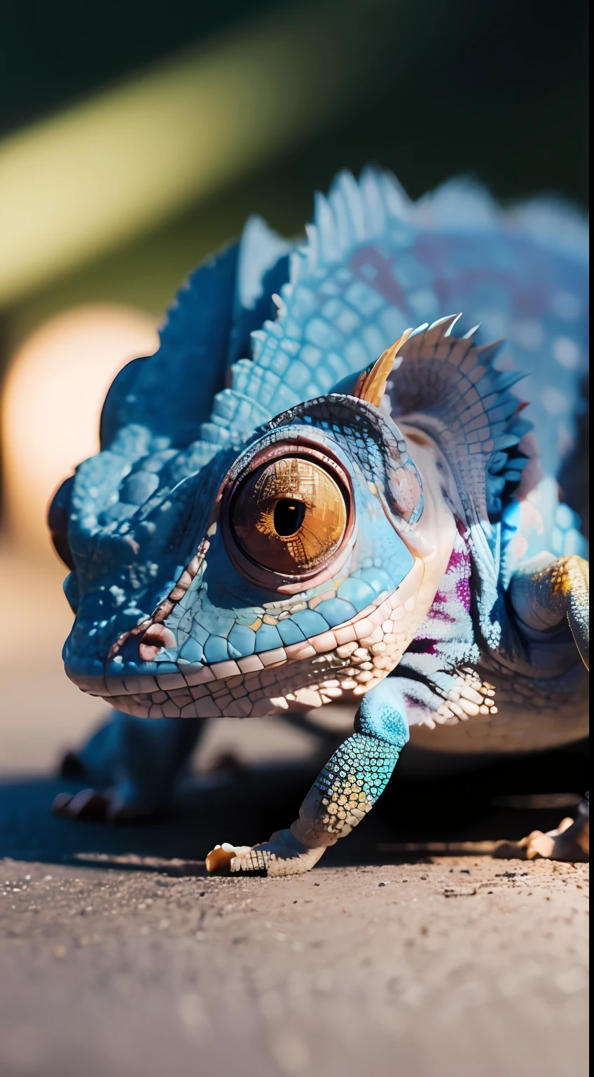 a  female chameleon with eyes lashes Ultra-realistic, cinematography, hyper-detailed, absolute realism, cinematic scene cinematic lighting, hyper-resolution, Perfectionism,ultra-detailed, hyper maximalist, Epic, Photorealism, Very high detail, shot with a professional camera, cinematic lighting, soft lighting, intricate details, depth of field, photography, cinematic shot, --auto