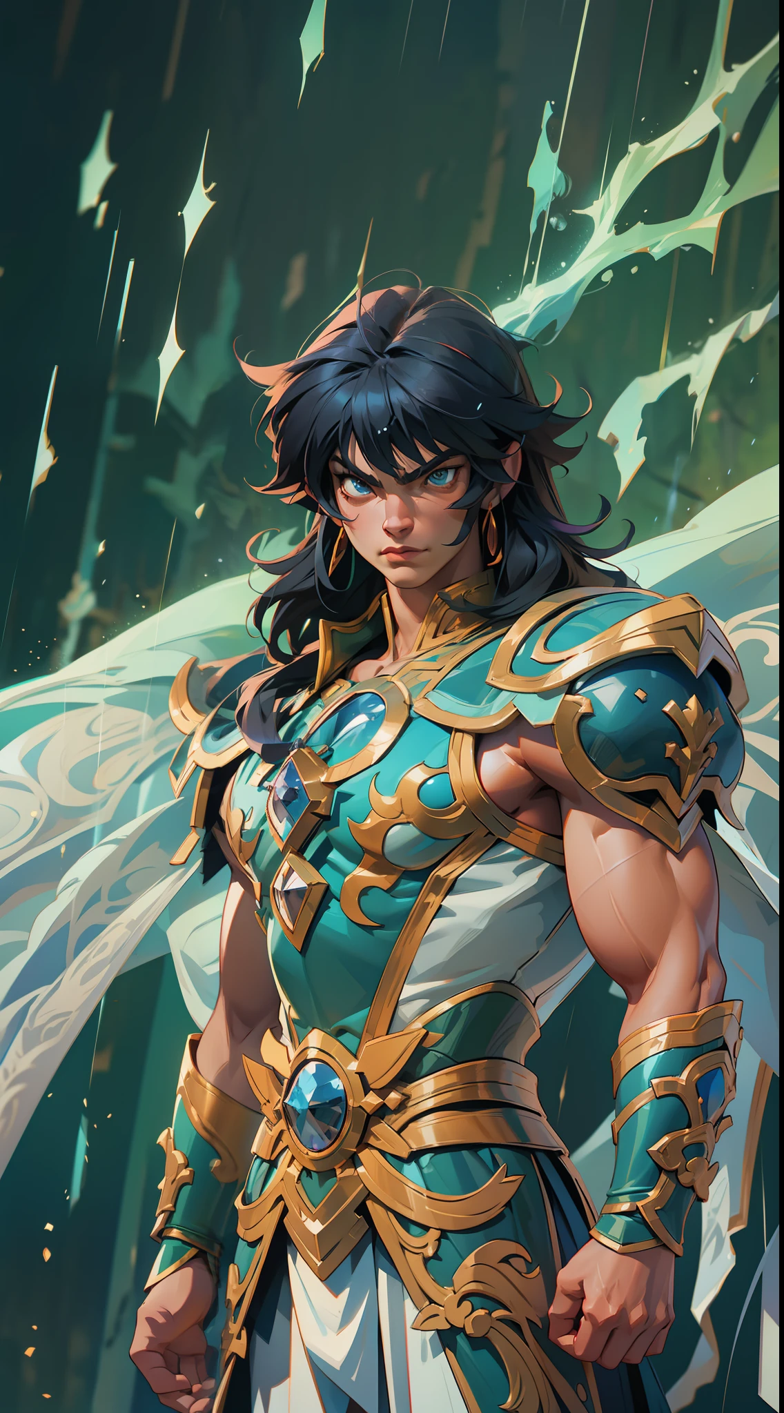 saint seiya dragon shiryu , super strong, muscular, raining, 35mm lens, photography, ultra details, precise texture details HDR, UHD,64K,