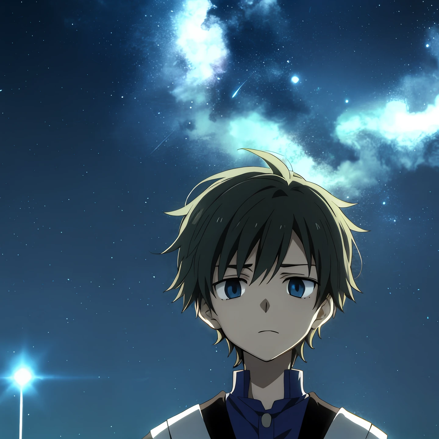 A boy anime sadness has a hint of luminescence，It was dark