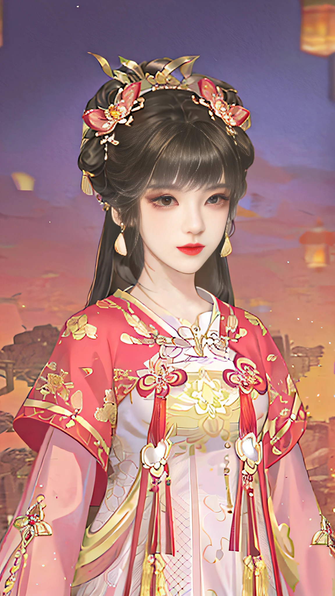 1girll,Upper body,fashi-girl,china dress,Chinese clothes,hair flower,(Masterpiece:1.4),(Best quality:1.4),(Shiny skin)