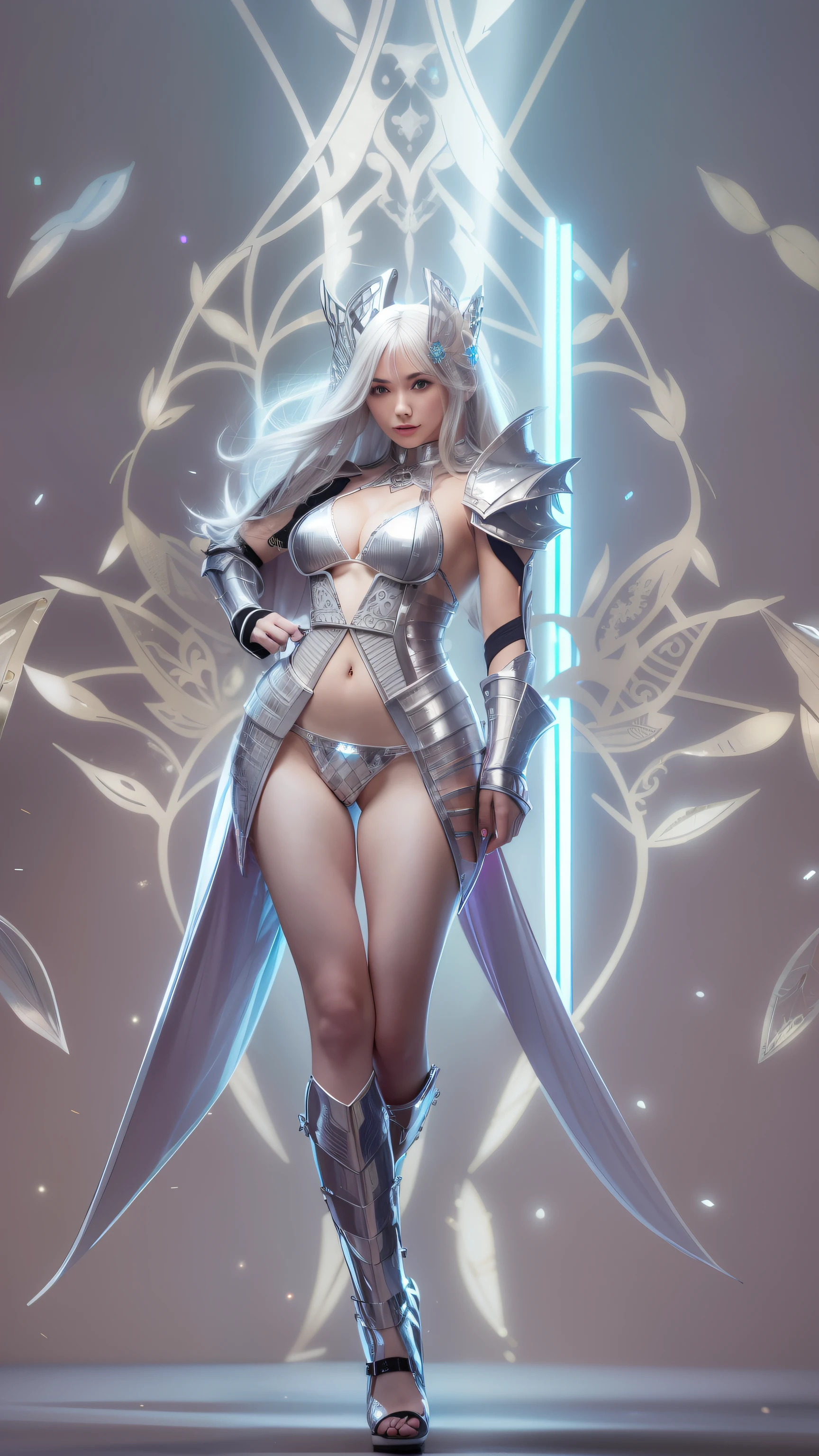 Hot Sexy Girl wear Platinum Bikini Armor with Brilliant Diamond Aura, Full Body