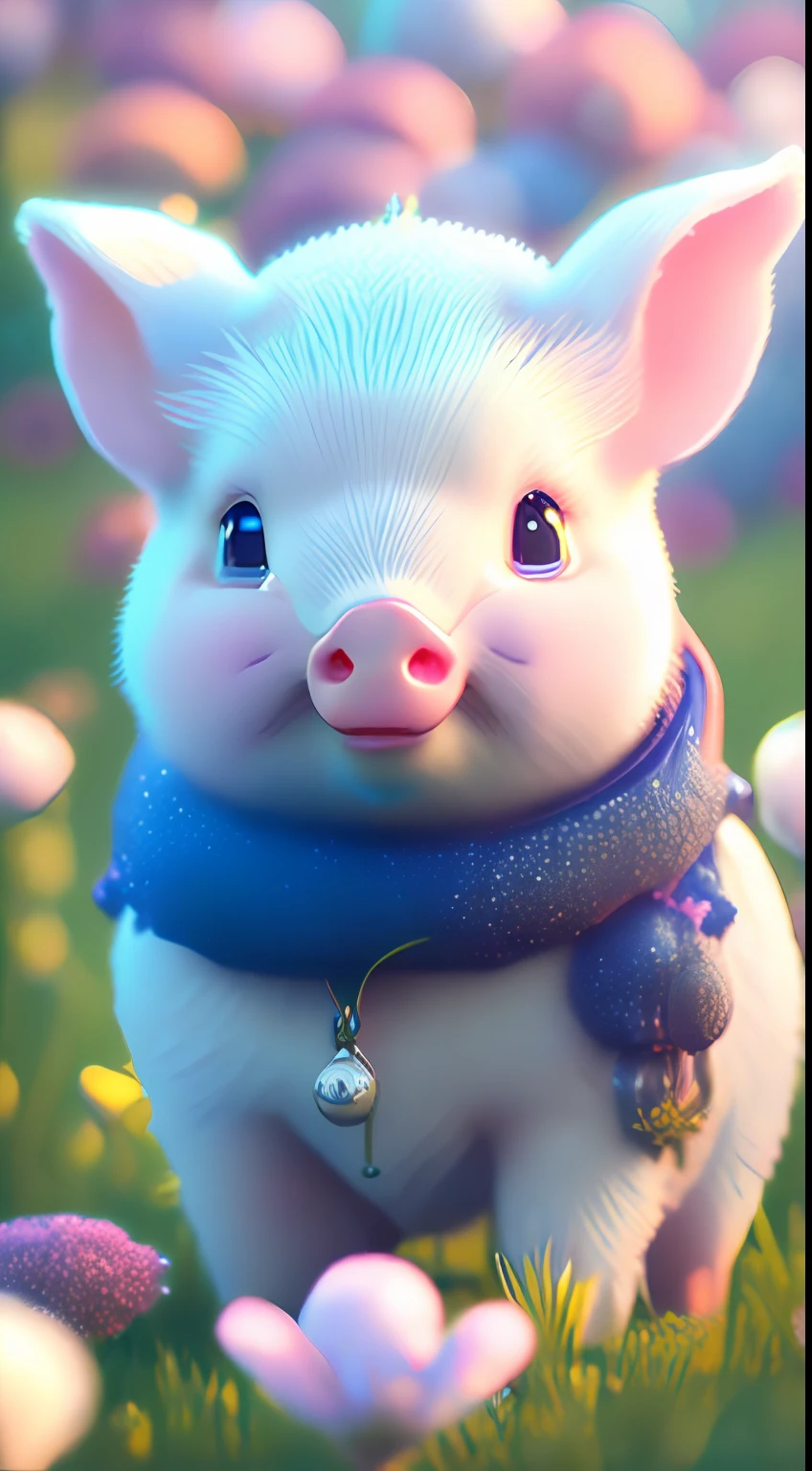 Cute and beautiful  pig happy basking among field of flowers, blue sky, summer day, fuzzy, glossy, soft light, cinematic light, glow, pixar and disney style, bokeh, octane render, unreal 5 engine, extremely detailed, insane quality, uhd, 8k --ar 2:3 --v4 --auto