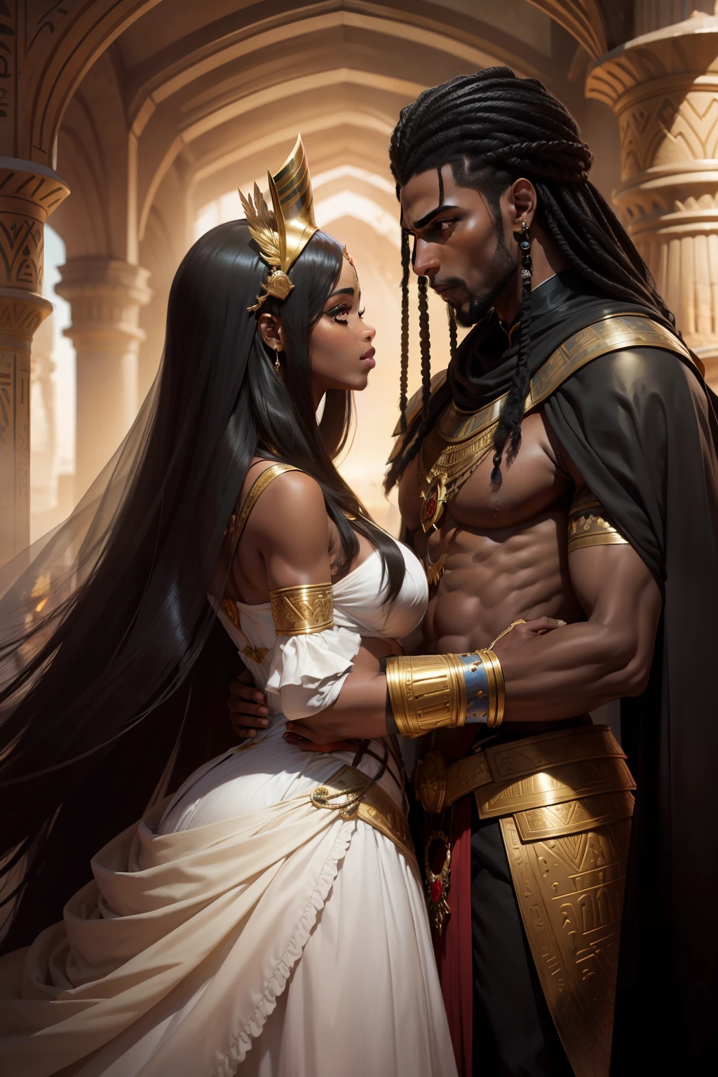 Mulher negra, princesa africana com dois homens ao seu lado, A black prince from Egypt and an Egyptian commoner fighting for her love