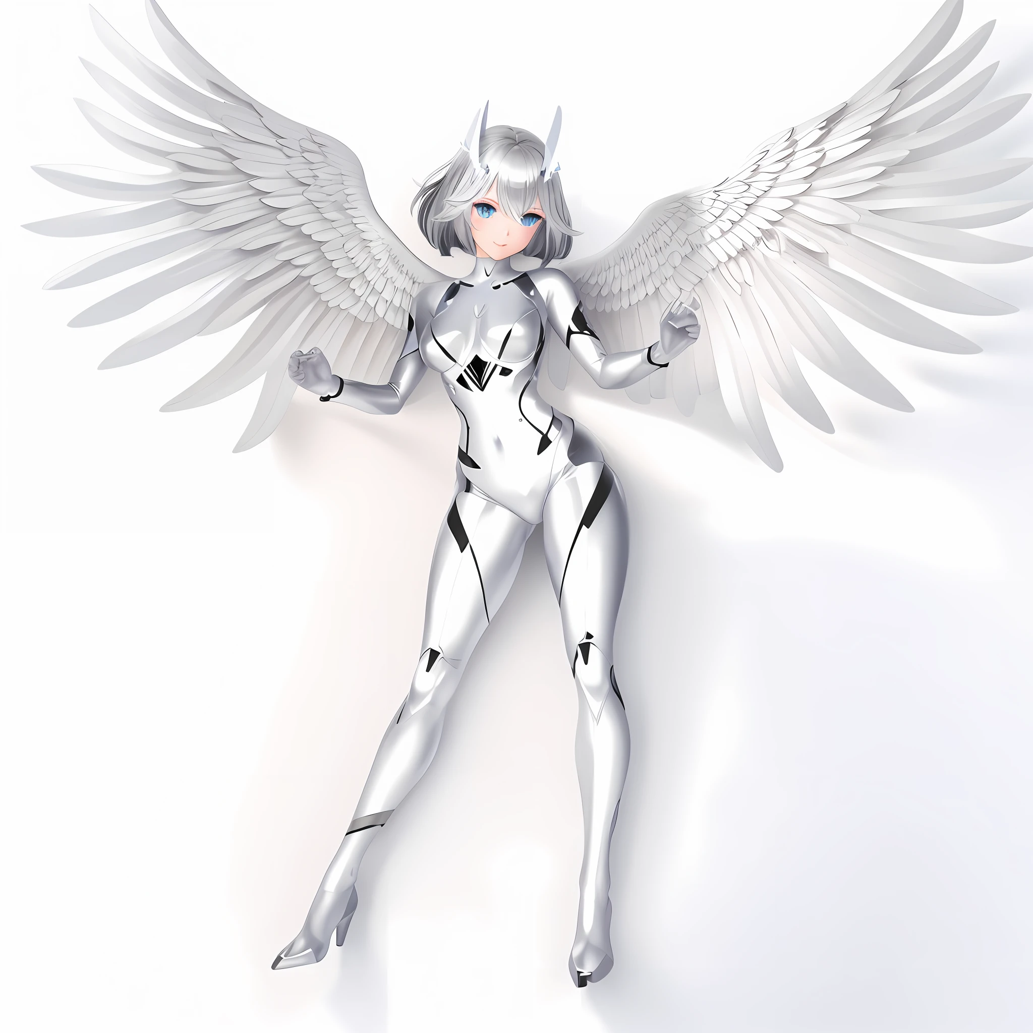 large angel wings on the back、Black-silver suit、Plain white background only