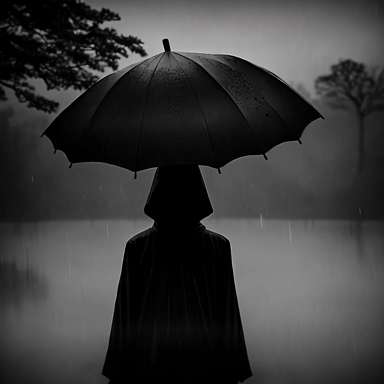 There is a black-and-white photo of a man holding an umbrella, grainy damaged photo, unsettling image, grainy black and white footage, water puddles, grainy footage, eerie spiritual grainy, melting and dripping. eerie, Liquid shadows engulf, a still of an ethereal, grainy low quality photograph, Penumbra creatures