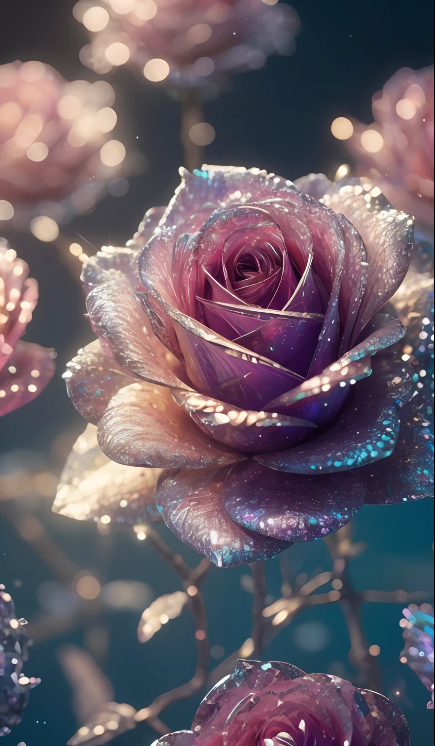 Crystal rose， fanciful, galaxias, cleanness, glittery, glittery, Splendor, Colorful, Amazing photography, dramatic  lighting, photo-realism, ultra - detailed, 4K, depth of fields, A high resolution