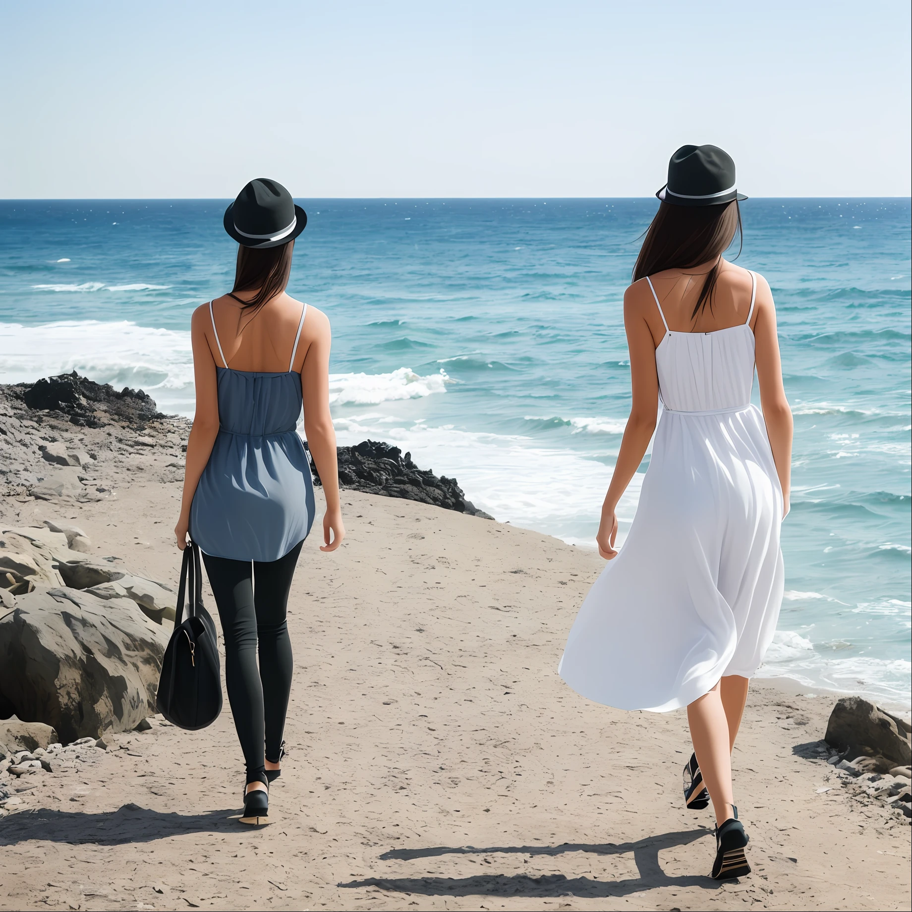 Beautiful woman walking by the sea