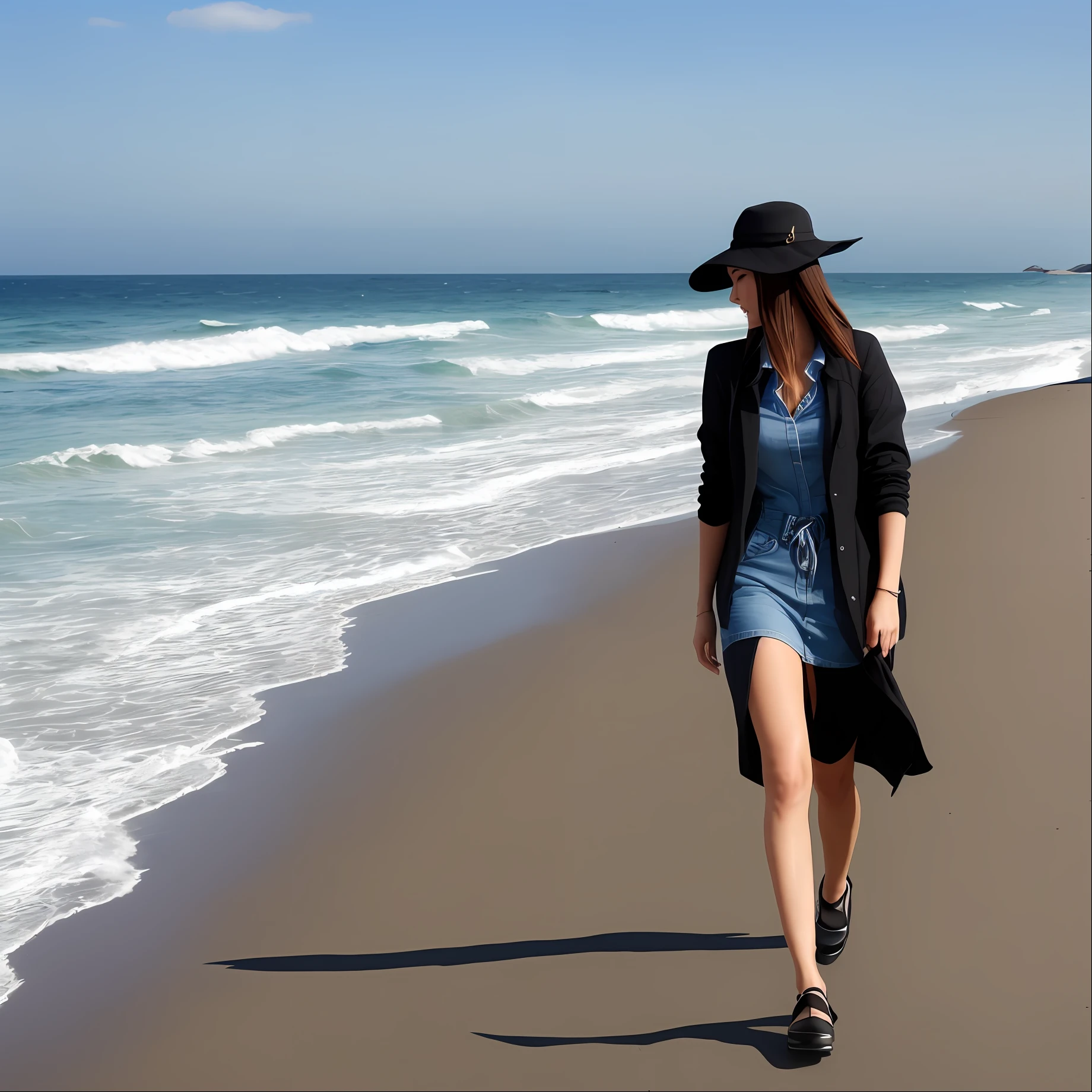 Beautiful woman walking by the sea