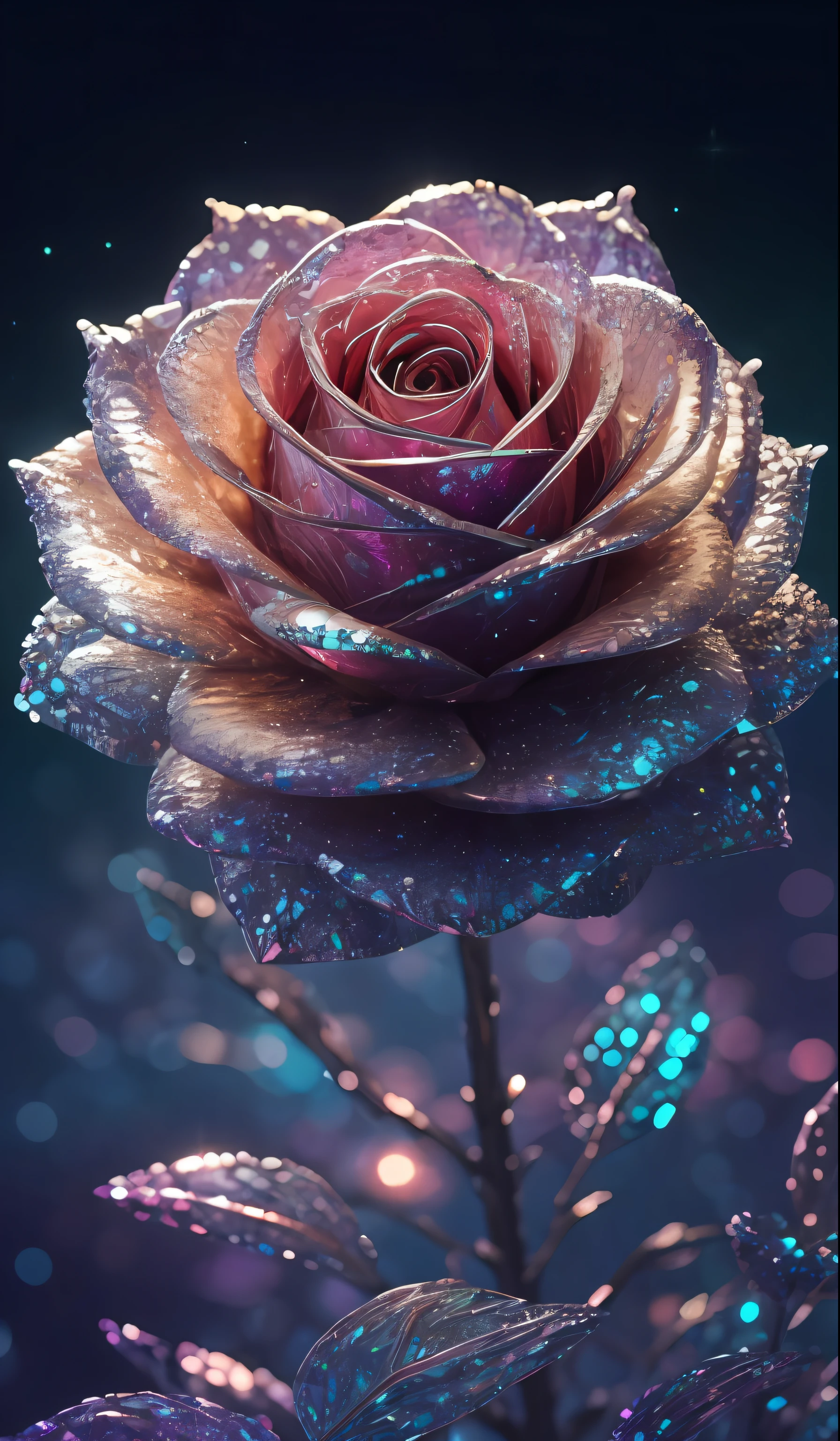 Crystal rose， fanciful, galaxias, cleanness, glittery, glittery, Splendor, Colorful, Amazing photography, dramatic  lighting, photo-realism, ultra - detailed, 4K, depth of fields, A high resolution