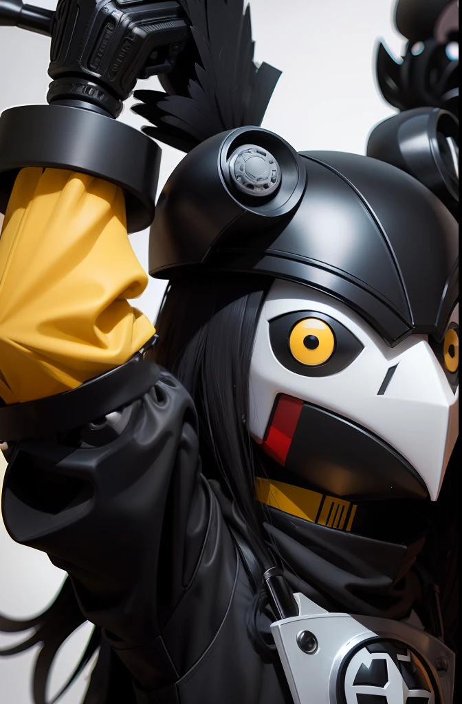 Cartoon Raven，Mechanical masks，adolable，Figures，black in color，amarelo，white colors，Funny