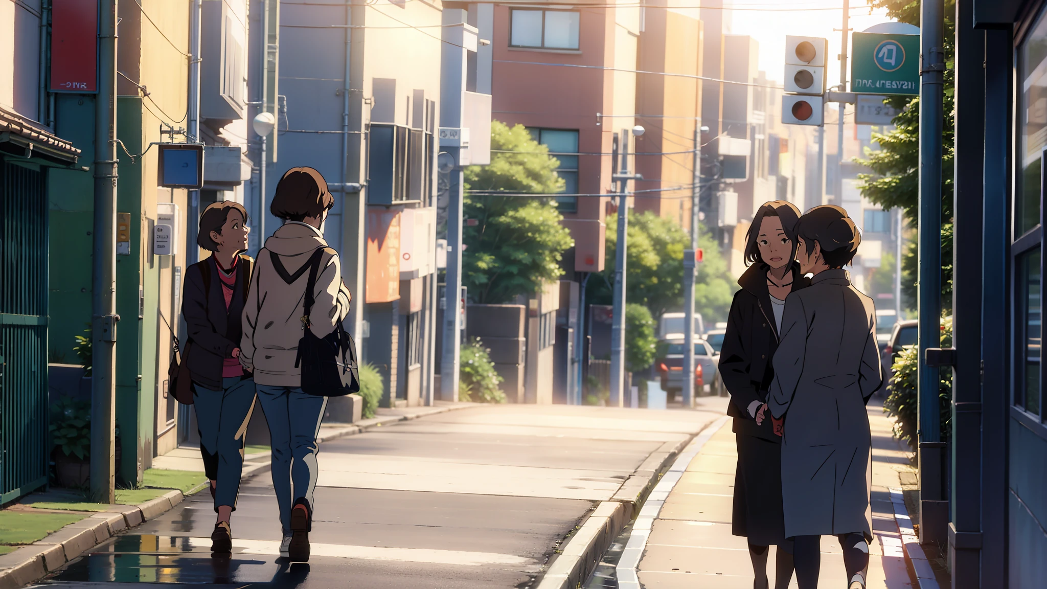 On the street,Two middle-aged women with short hair are chatting