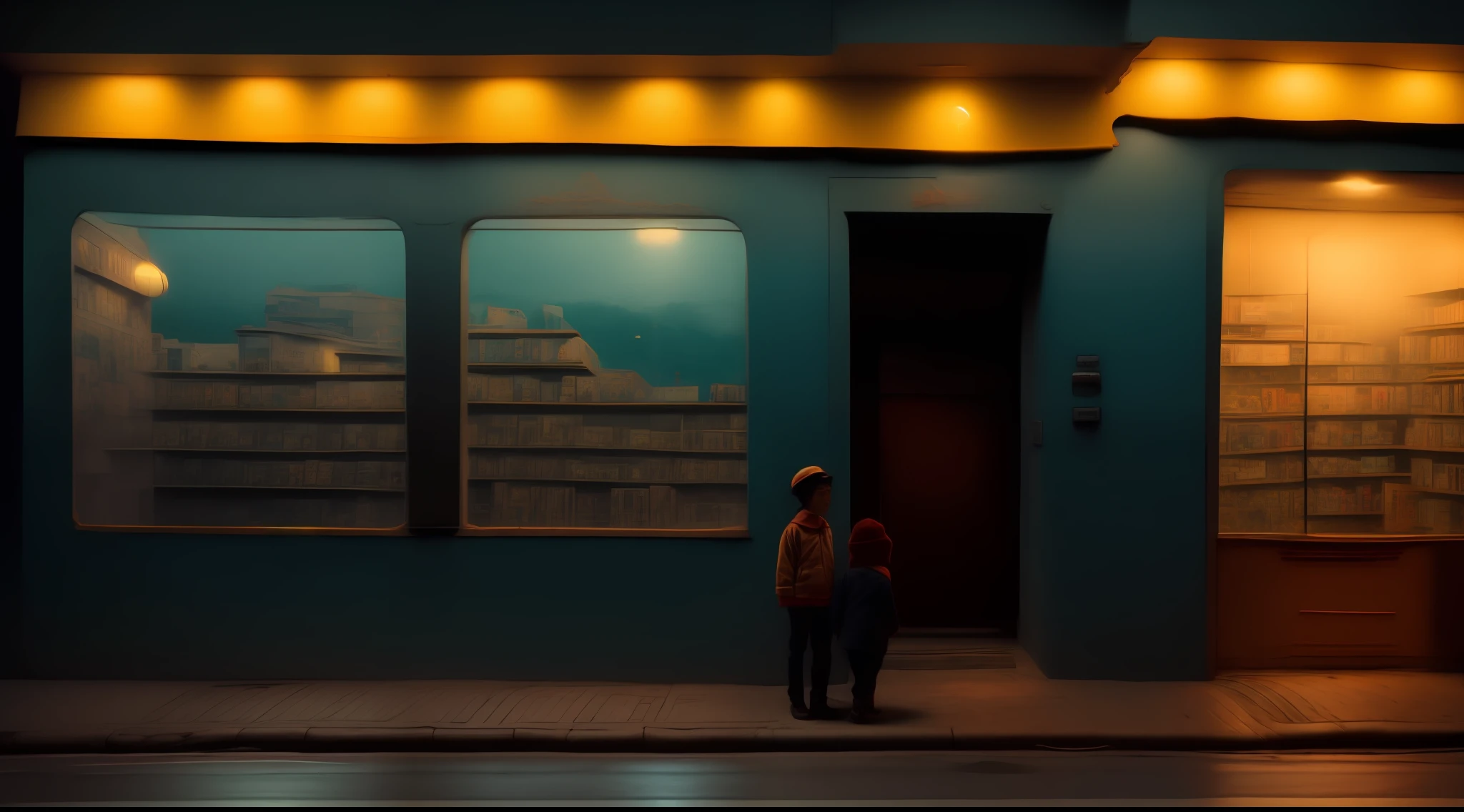 Realistic photograph of a street in the historic center of Lima, Peru, casas antiguas, Child looking at the window of a toy store with the lights on, escena misteriosa, Dark and temperamental photography, cinema film photography, Espacio liminal, nubes oscuras, Un objeto misterioso, Dark cinematic emptiness in the style of Floria Sigismondi and Matt Mahurin, Ultradetallado, realista, high resolusion, 4k, 8k, UHD, HDR, Detalles intrincados, foto detallada, film still