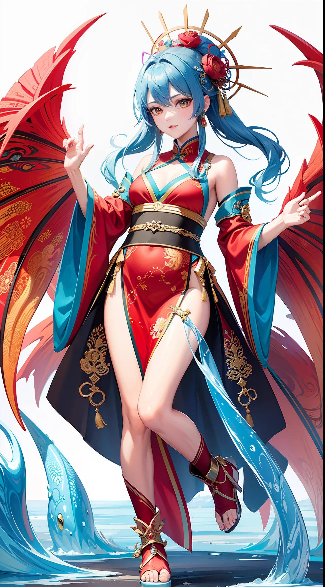 tmasterpiece,top Quority,best qualtiy,offcial art,(Beauty and aesthetics:1.3),extremely detaile,(s fractal art:1.3),Colorful,Ice and Chinese dragon,Serpentine body,clawed paws,Red and 1 girl,Han Nu's Media,Hanfu,red colour