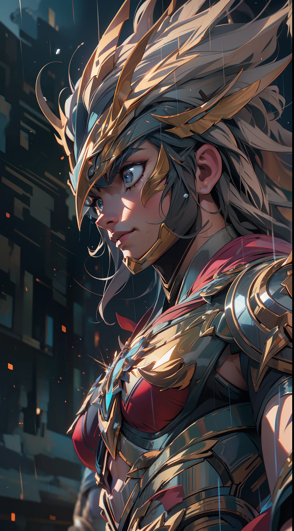 saint seiya phoenix ikki , super strong, muscular, raining, 35mm lens, photography, ultra details, precise texture details HDR, UHD,64K,