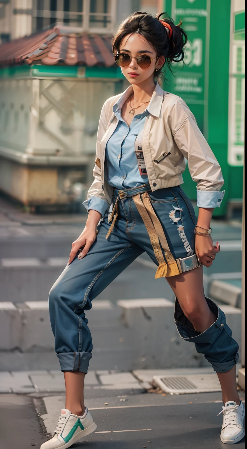 Beautiful woman in intricate Urban Prepster Outfit