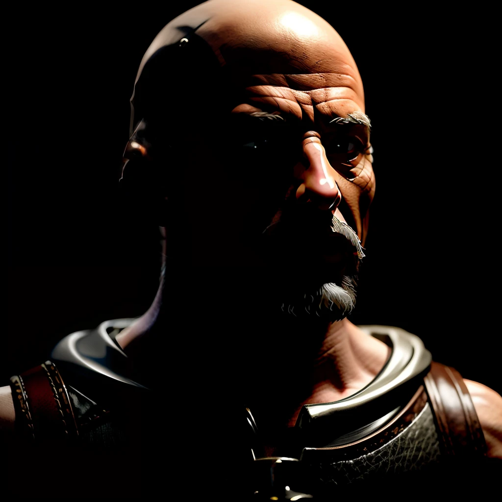 white head bald black eyes beard big gray muscular small body face reference Mike from Breaking Bad holding an iron ax bigger than his entire body environment around the seething chaos dwarf barbarian small miniature absurdly small but fierce CONAN this strong white man is full boned medieval classic look HANDS FULL OF BONES SPIKED SKYRIM AESTHETICS HAS DETAILS IN HIS PEENA OF HOW SMALL HE IS A CRUEL MAN KILLER SMALL BALD HE HAS NO HAIR JUST HE'S BALD, A MEDIEVAL BATTLE BARBARIAN WITH THE FACE OF MIKE FROM BREAKING BAD WARRIOR CRUEL VIKING