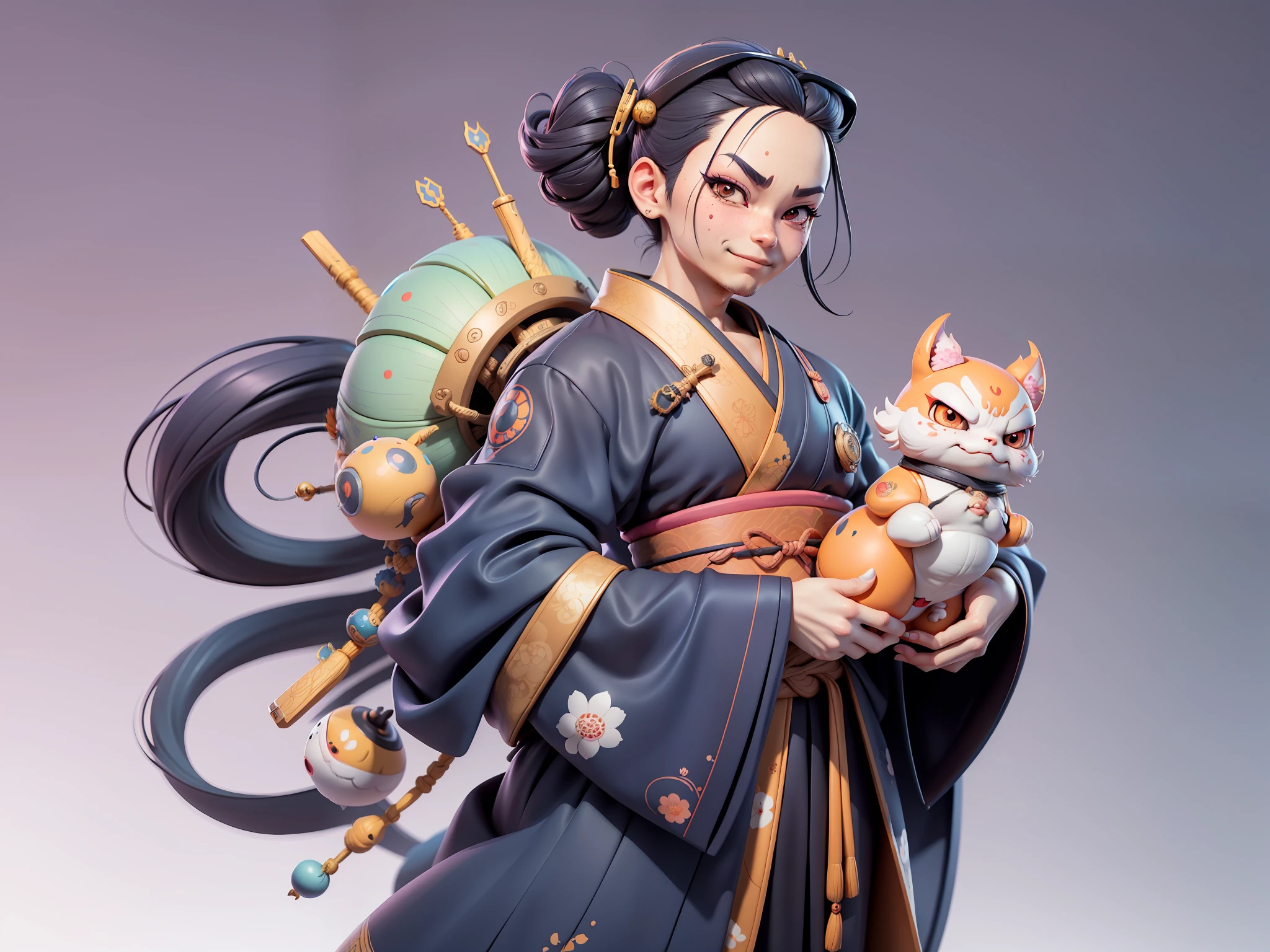 (Daisaku),(Need),(Super meticulous),(full bodyesbian:1.2),Japanese ukiyo-e girl，japanese geisha，Beautiful，Oriental dragon，Aeolian Thor，Raised sexy，爆乳，Oriental face，TV Anchor，Bust portrait illustration，Alone，In black suit，a blue tie，The face is slightly chubby，The face was clean，without a beard，Black super short hair，Black eyes，Smile confidently，3C computer sub-products，iPad， iphone，Digital painting，3D character design by Mark Clairen and Pixar and Hayao Miyazaki and Akira Toriyama，The illustration is a high-definition illustration in 4K resolution，With very detailed facial features and cartoon-style visuals。