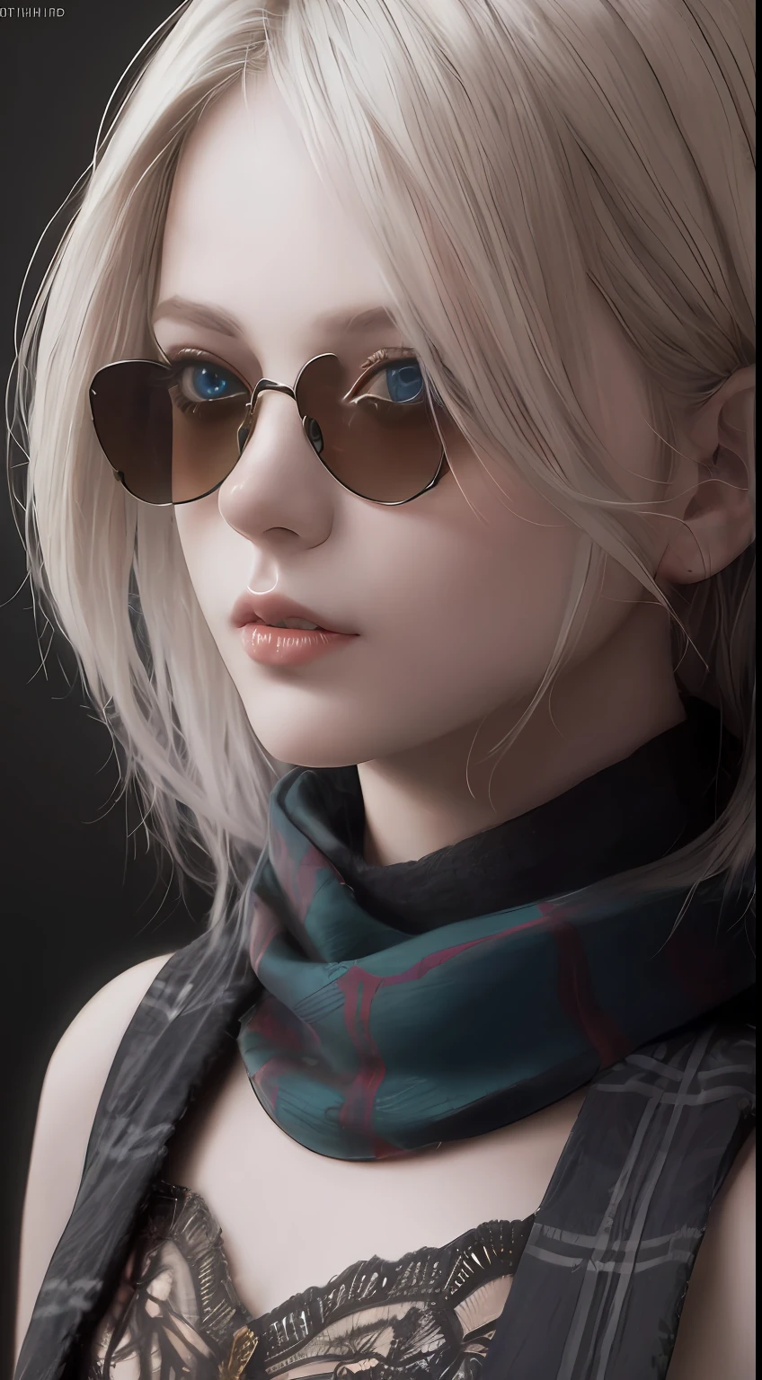 (dark shot:1.1), epic realistic, portrait of halo, sunglasses, blue eyes, tartan scarf, white hair by atey ghailan, by greg rutkowski, by greg tocchini, by james gilleard, by joe fenton, by kaethe butcher, gradient yellow, black, brown and magenta color scheme, grunge aesthetic!!! graffiti tag wall background, art by greg rutkowski and artgerm, soft cinematic light, adobe lightroom, photolab, hdr, intricate, highly detailed, (depth of field:1.4), faded, (neutral colors:1.2), (hdr:1.4), (muted colors:1.2), hyperdetailed, (artstation:1.4), cinematic, warm lights, dramatic light, (intricate details:1.1), complex background, (rutkowski:0.66), (teal and orange:0.4)