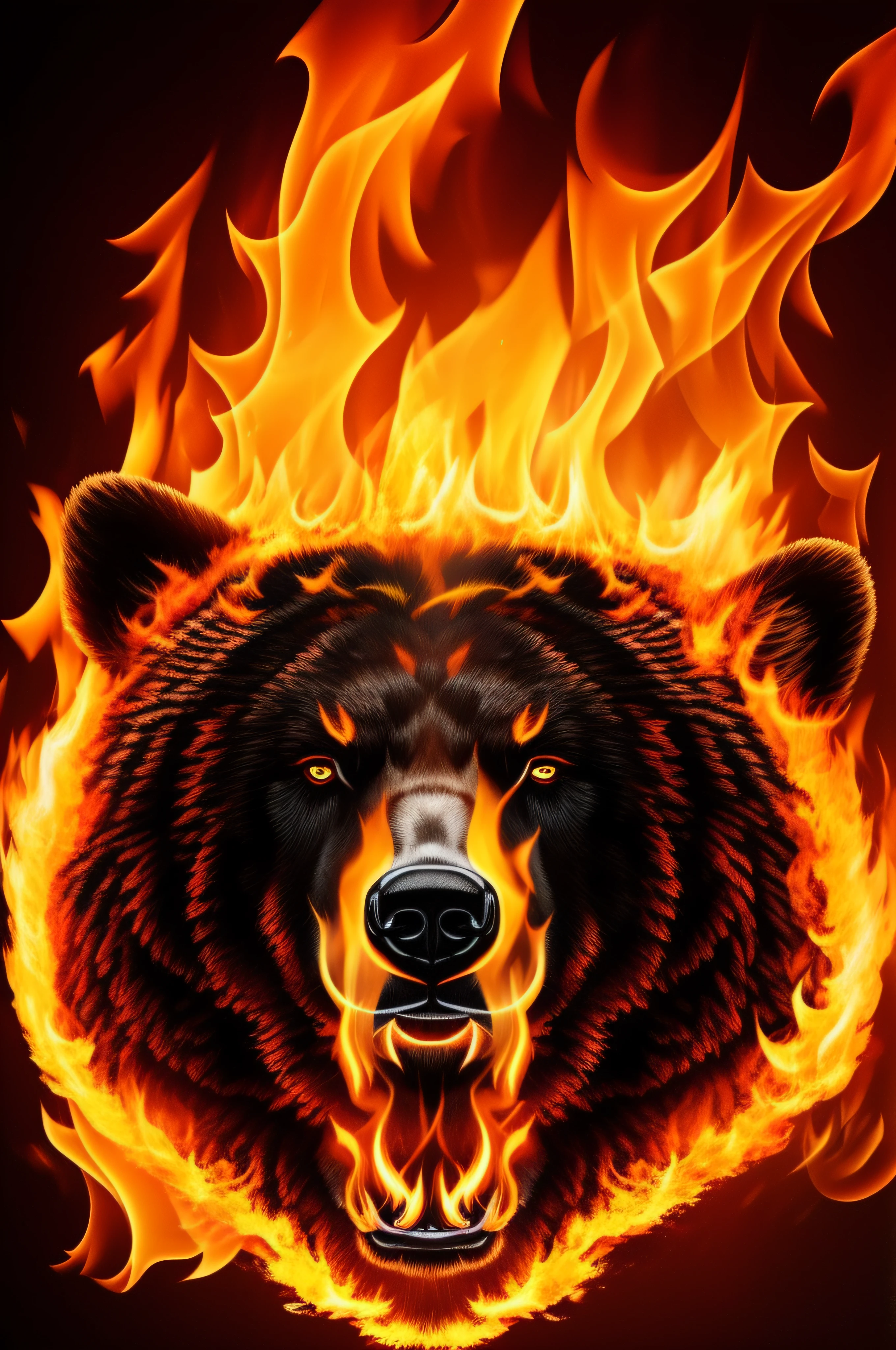 bear head made of fire, explosion of flames