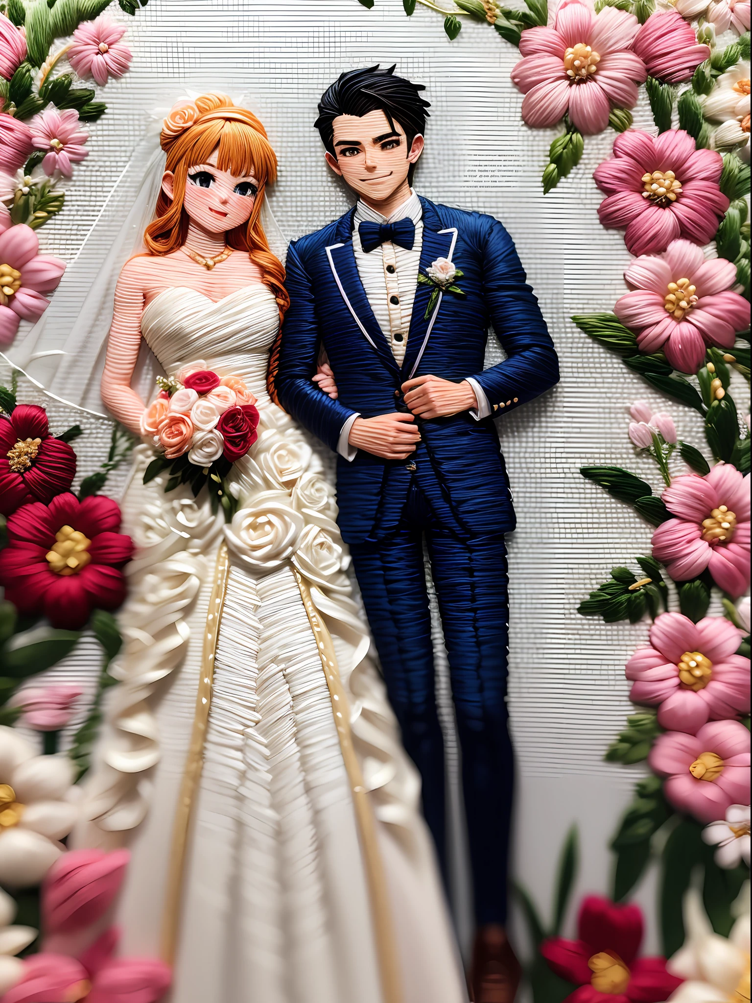 Needle point embroidery,Embroidered anime wedding photos,adolable,A boy in a suit and a girl in a white wedding dress,Flowers in hand,ssmile,𝓡𝓸𝓶𝓪𝓷𝓽𝓲𝓬