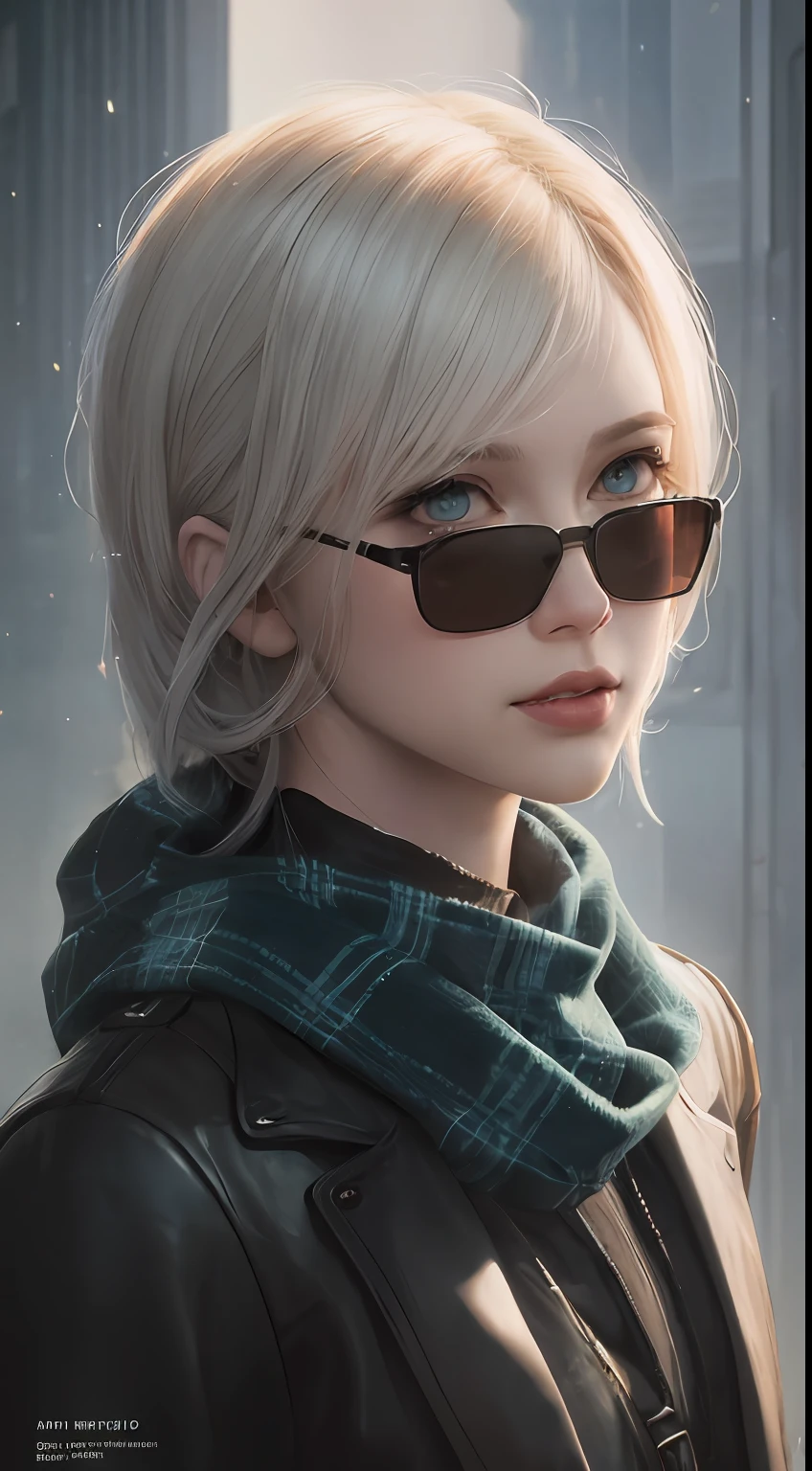 (dark shot:1.1), epic realistic, portrait of halo, sunglasses, blue eyes, tartan scarf, white hair by atey ghailan, by greg rutkowski, by greg tocchini, by james gilleard, by joe fenton, by kaethe butcher, gradient yellow, black, brown and magenta color scheme, grunge aesthetic!!! graffiti tag wall background, art by greg rutkowski and artgerm, soft cinematic light, adobe lightroom, photolab, hdr, intricate, highly detailed, (depth of field:1.4), faded, (neutral colors:1.2), (hdr:1.4), (muted colors:1.2), hyperdetailed, (artstation:1.4), cinematic, warm lights, dramatic light, (intricate details:1.1), complex background, (rutkowski:0.66), (teal and orange:0.4)