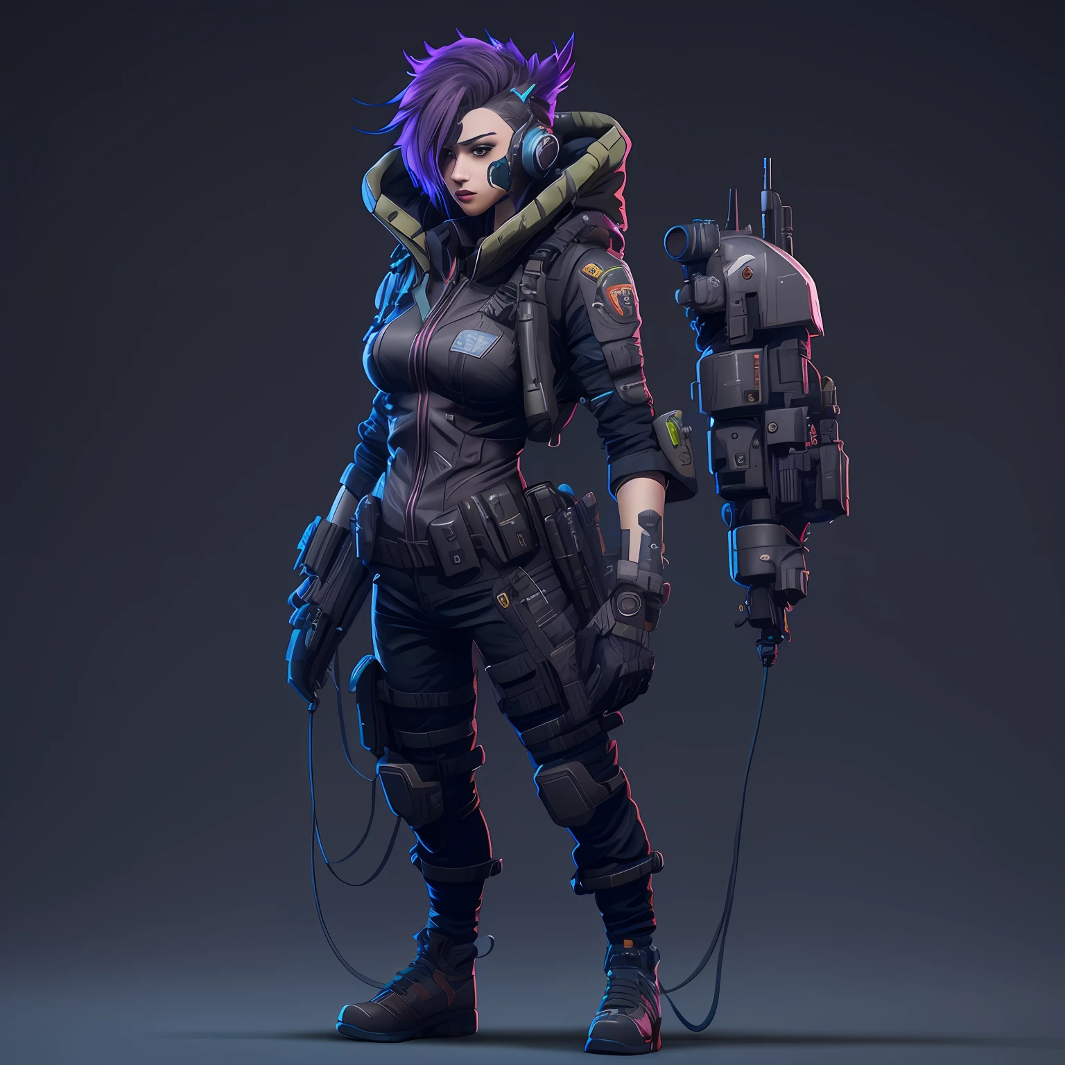 Close-up of a person with a gun and backpack, epic sci - fi character art, epic sci-fi character art, scifi character, SCI - FI Characters, sci fi female character, epic sci-fi character art, cyberpunk character design, scifi character render, Cyberpunk characters, Cyberpunk character art, sci-fi character concept, starfinder character, sci-fi character concept