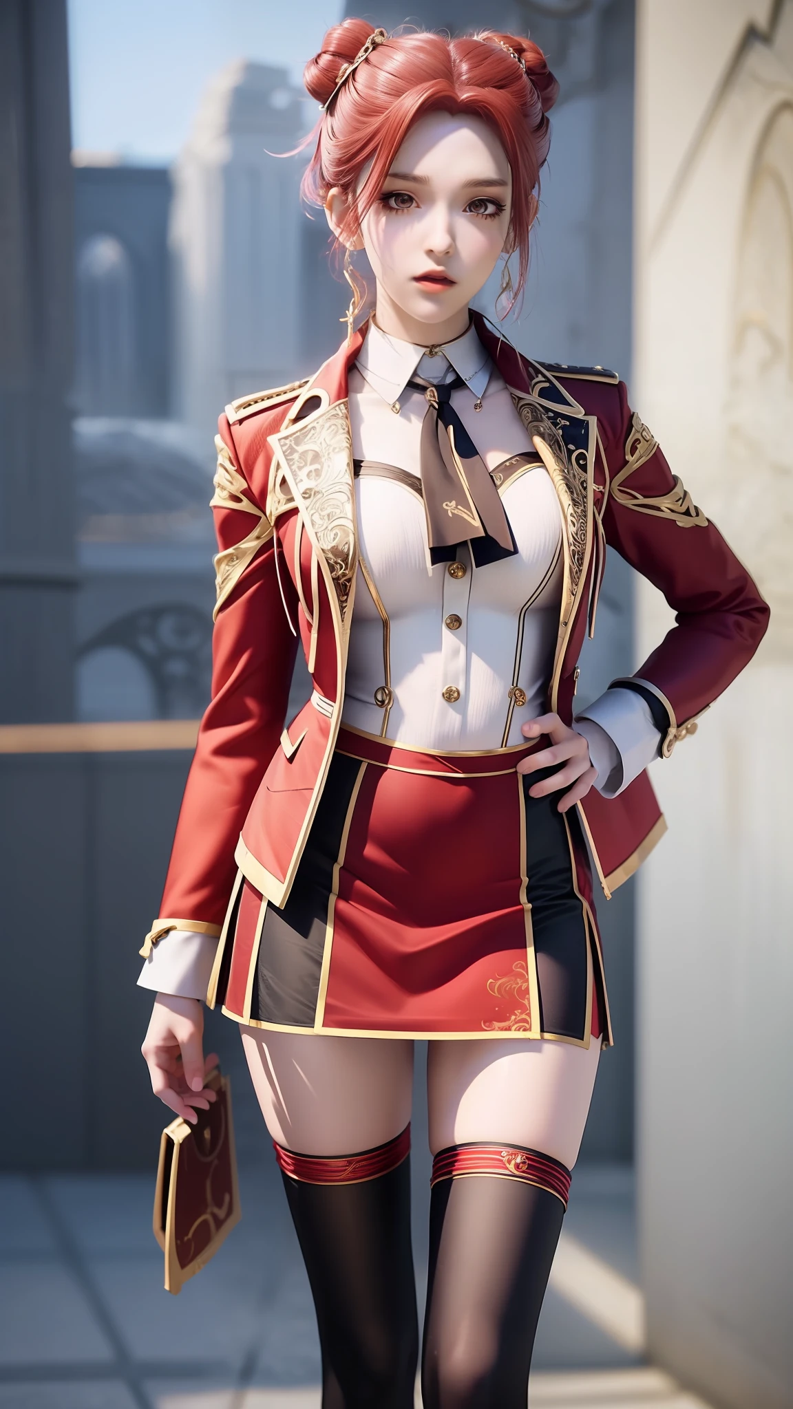 there is a woman in a skirt and a jacket posing for a picture, Surrealism female students, Surrealism female students, Realistic schoolgirl, thighhighs and skirt, photorealistic anime girl rendering, 3 d anime realistic, Smooth anime CG art, photorealistic full body, Photorealistic anime, Realistic anime 3 D style, photorealistic perfect body, wearing skirt and high socks