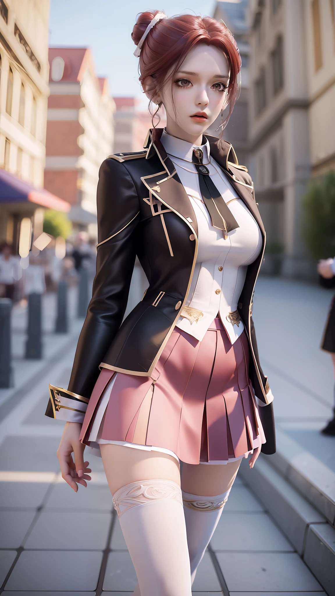 Arad woman poses for a photo in a short skirt and white shirt, Surrealism female students, Surrealism female students, Realistic schoolgirl, photorealistic anime girl rendering, thighhighs and skirt, 3 d anime realistic, small curvaceous , wearing skirt and high socks, Photorealistic anime, cute female student, Realistic anime 3 D style, Female Student