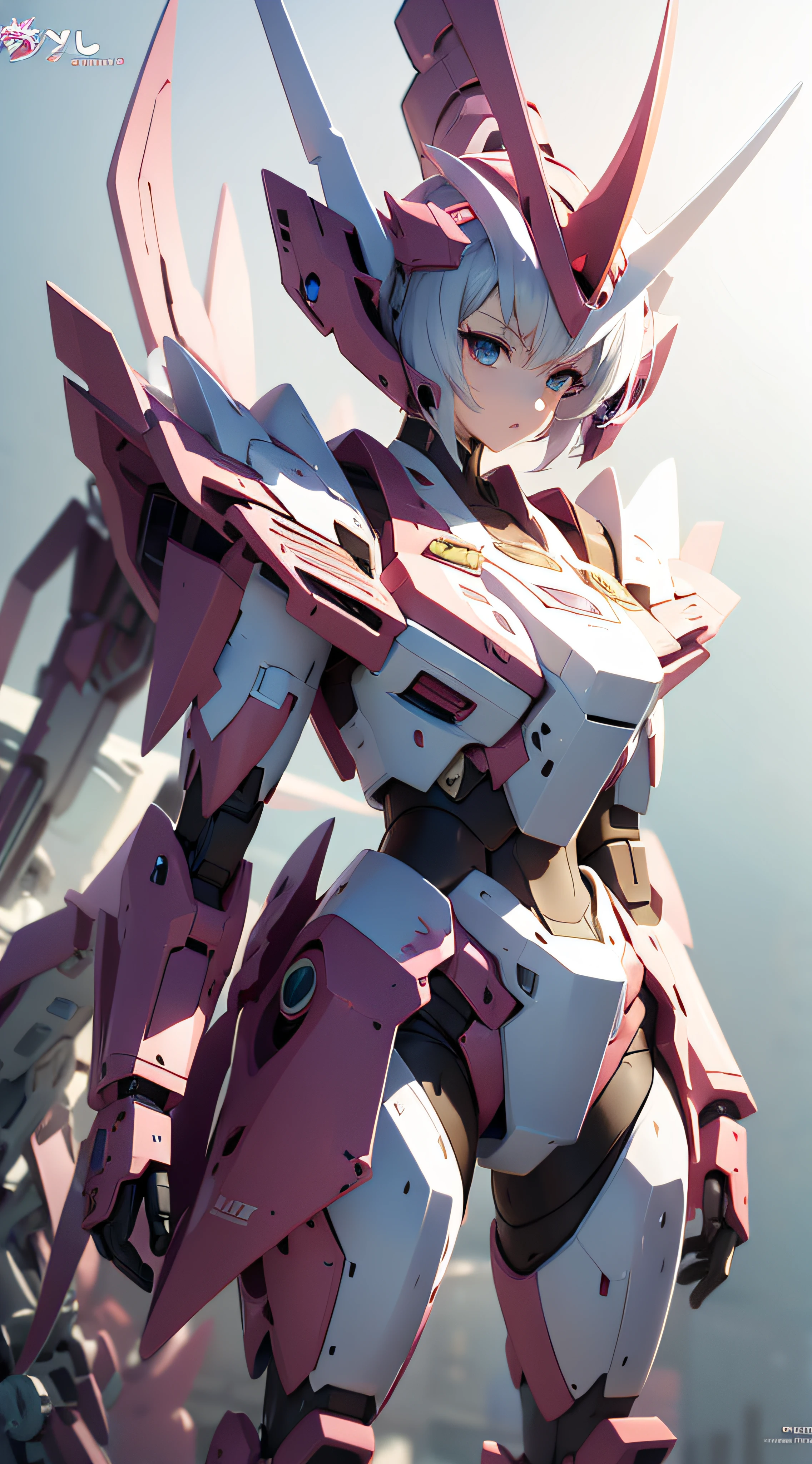 There is a large robot standing on the platform with female mecha, best anime 4k konachan wallpaper, detailed digital anime art, anime mecha aesthetics, detailed anime art, detailed anime artwork, anime wallpaper 4 K, anime wallpaper 4k, advanced digital anime art, 4k anime wallpaper, badass anime 8 k, anime art wallpaper 4k, anime art wallpaper 4k