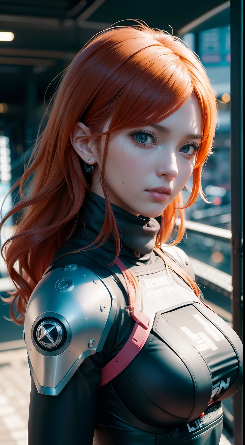 Beauty anime girl /// (lUCYNA kUSHINA - cYBERPUNK 2077) wearing detailed combat body suit with scarf, upperbody shots, detailed skin, face sharp focus, detailed eyes and pupils, detailed hair, intricate details and sharp, masterpiece, global illumination, real shadow, bokeh, best quality, photorealistic, realistic, 8k