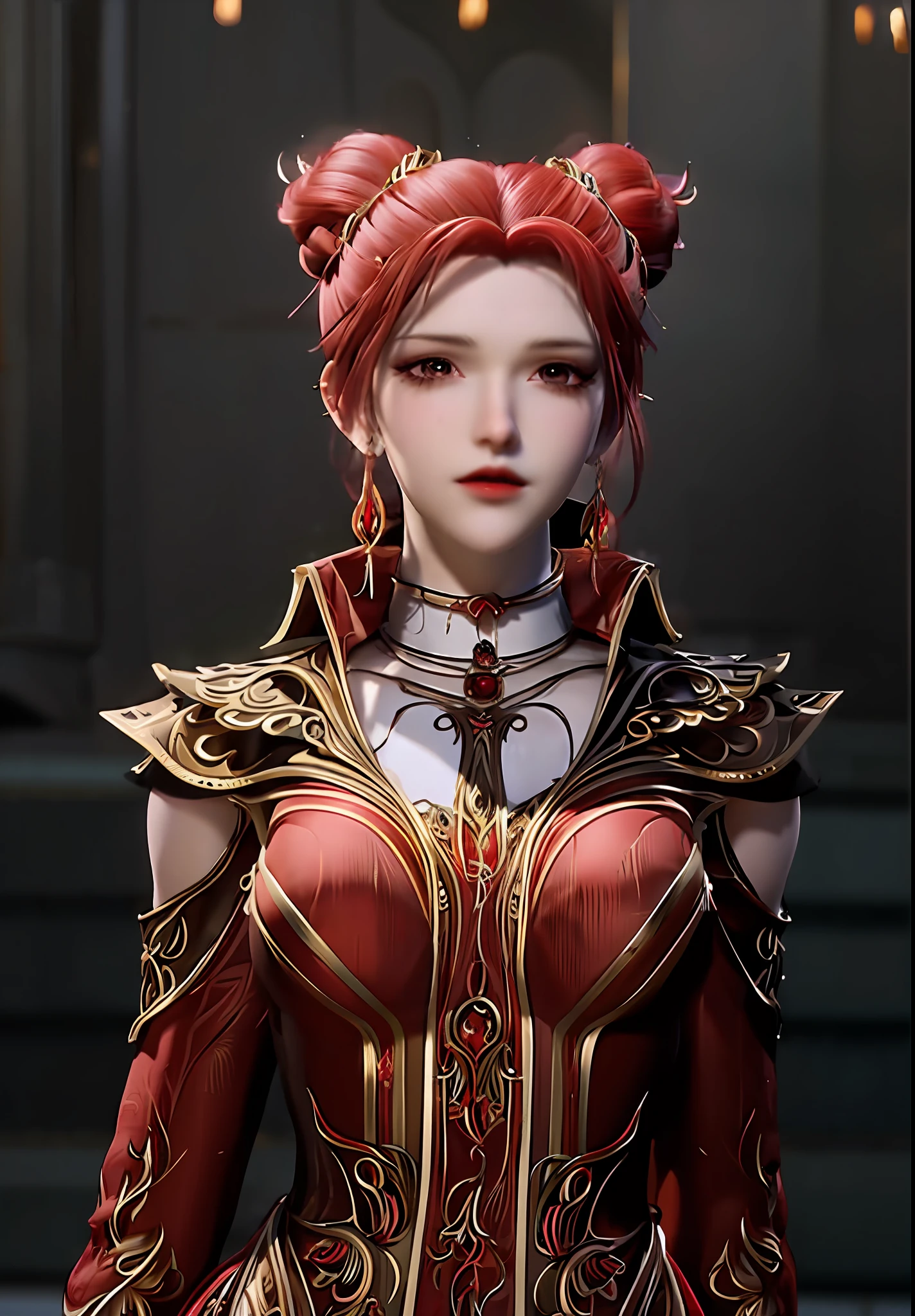 One wearing a red dress，Close up of red-haired woman, Female character, Game CG, portrait of a female mage, lineage 2 revolution style, diablo 4 lilith, lady in red armor, From Lineage 2, epic exquisite  character art, diablo 4 queen, fantasy character, inspired by Ju Lian, hyper-detailed fantasy character, close up character