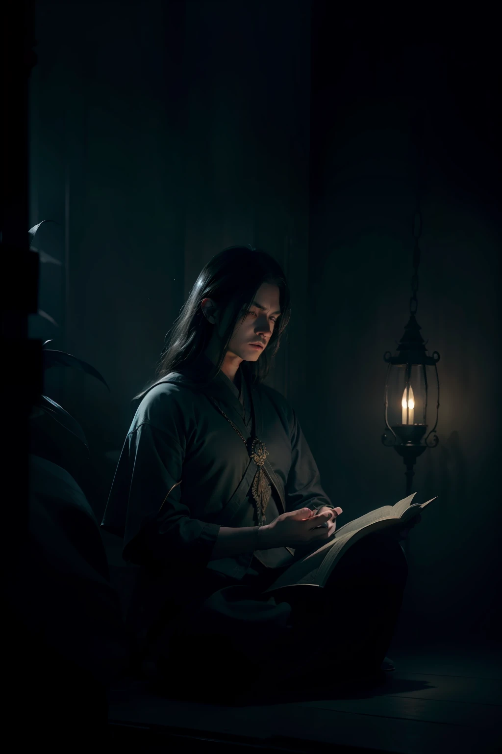 detailed RAW photo of a (fantasy:1.1) a man in a dark room meditating, (night:0.4), highly detailed background, ray tracing, dramatic lighting, dynamic lighting, soft shadows, hdr, 64k, (night:0.3), realism, Ultra Realistic, masterpiece, magical, mystical,