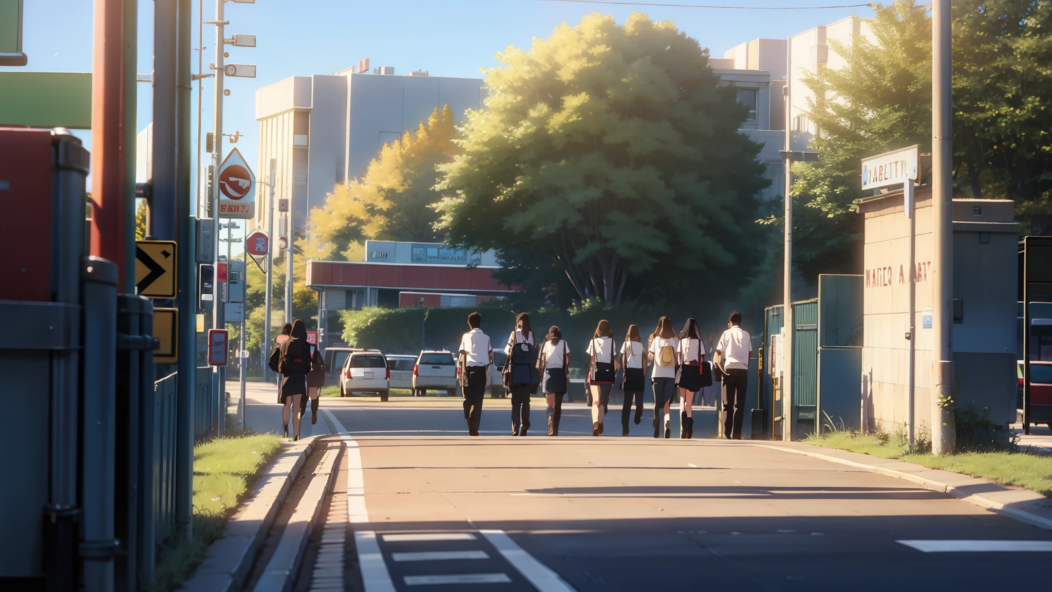 High school entrance，There are a lot of people on the road