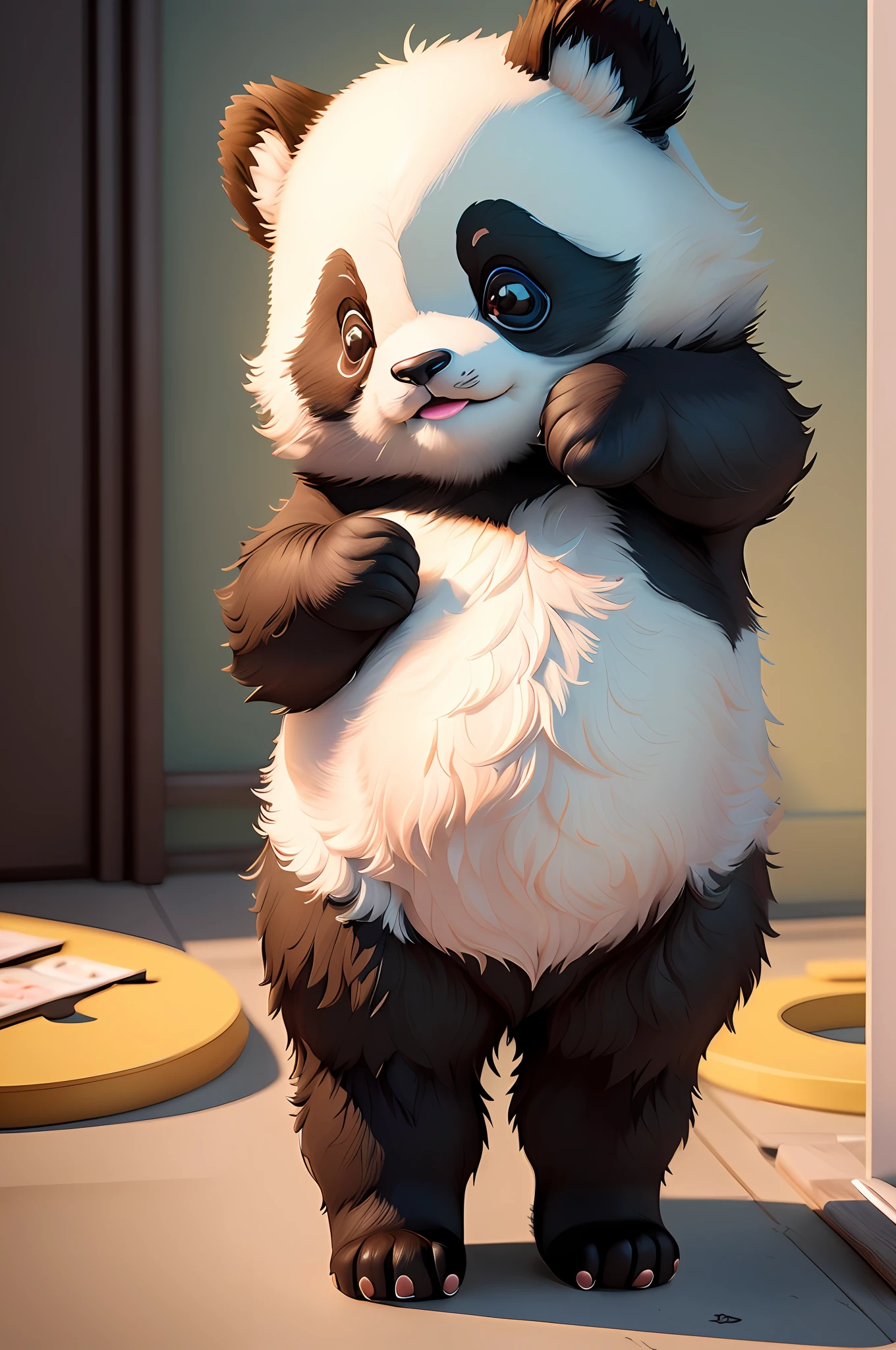 Panda standing in front of a mirror,Paw on the ground, lovely digital painting, Cute detailed digital art, Cute panda, cute 3 d render, Panda, adorable digital art, panda panda panda, a cute giant panda, wojtek fus, cute detailed artwork, super detailed render, high detailed cartoon, digital cartoon painting art, ultra realistic 3d illustration
