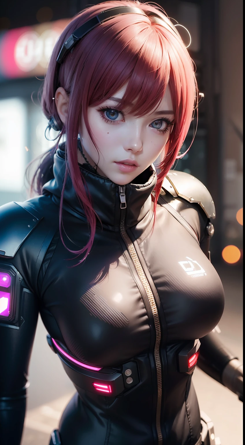 Beauty anime girl /// (((Lucy - Cyberpunk: Edgerunners))) wearing detailed combat body suit with scarf, upperbody shots, detailed skin, face sharp focus, detailed eyes and pupils, detailed hair, intricate details and sharp, masterpiece, global illumination, real shadow, bokeh, best quality, photorealistic, realistic, 8k