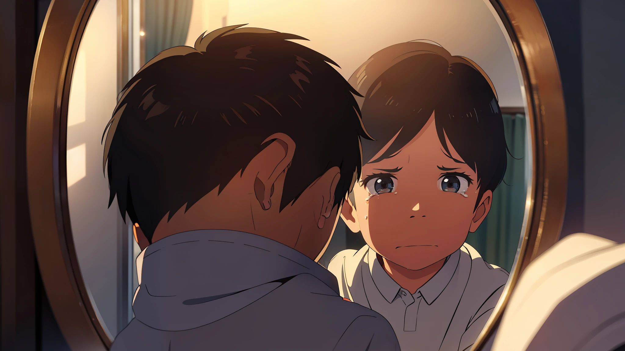 A boy,In the mirror,Cry
