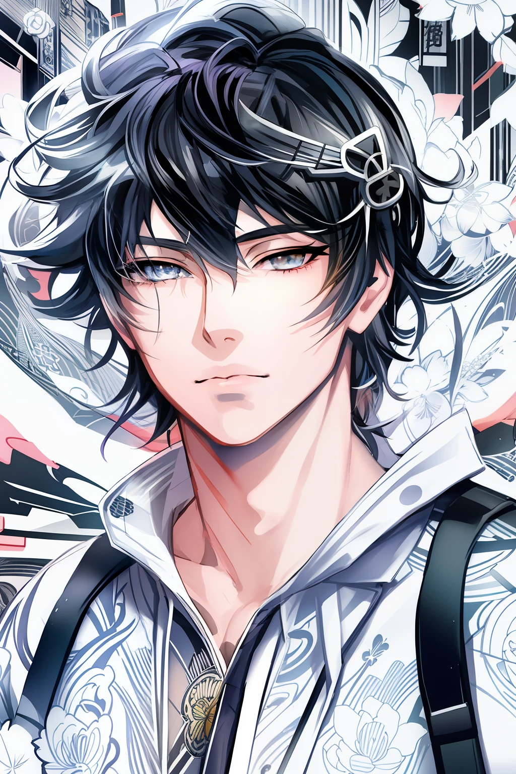 a close up of a person with a tattoo on their arm, black and white manga style, detailed digital anime art, seinen manga portrait, digital manga art, inspired by Yamagata Hiro, anime boy, inspired by Okumura Masanobu, shigenori soejima illustration, anime portrait of a handsome man, artgerm. high detail