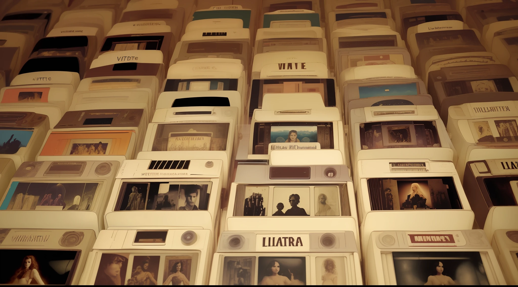 ((locadora de filmes VHS)) Vintage, with a vast and well-preserved collection of classic films.