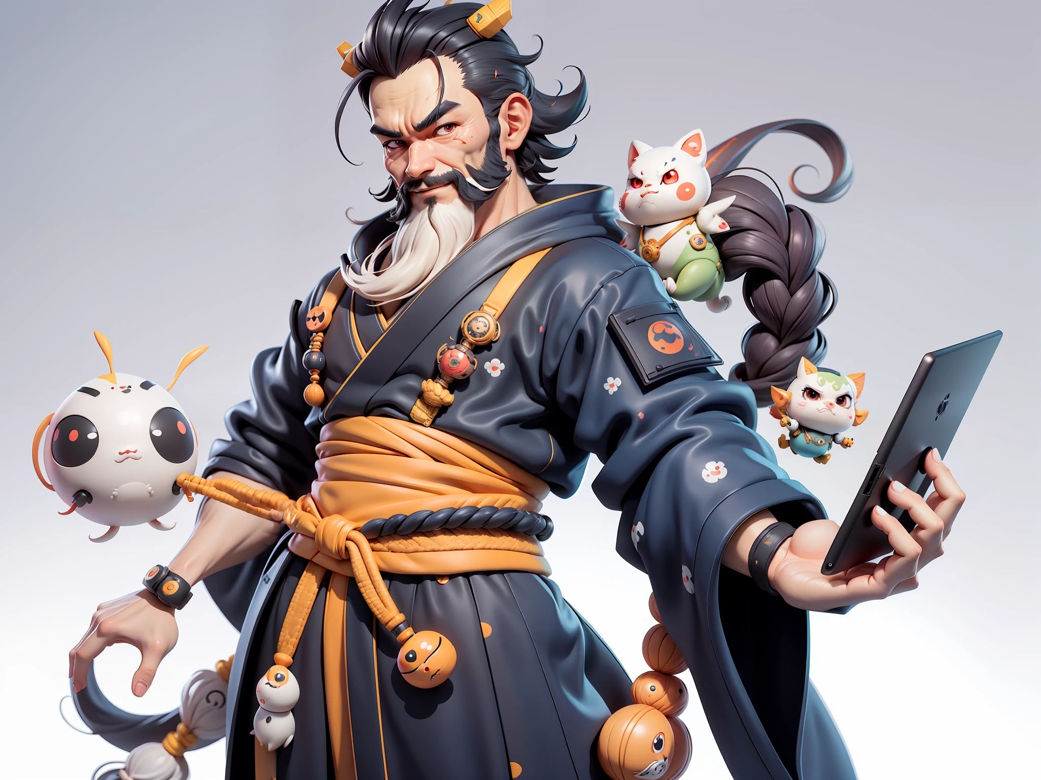 (Daisaku),(Need),(Super meticulous),(full bodyesbian:1.2),Japanese ukiyo-e girl,japanese geisha,Beautiful,Oriental dragon,Aeolian Thor,Raised sexy,爆乳,Oriental face,TV Anchor,Bust portrait illustration,Alone,In black suit,a blue tie,The face is slightly chubby,The face was clean,without a beard,Black super short hair,Black eyes,Smile confidently,3C computer sub-products,iPad, iphone,Digital painting,3D character design by Mark Clairen and Pixar and Hayao Miyazaki and Akira Toriyama,The illustration is a high-definition illustration in 4K resolution,With very detailed facial features and cartoon-style visuals。