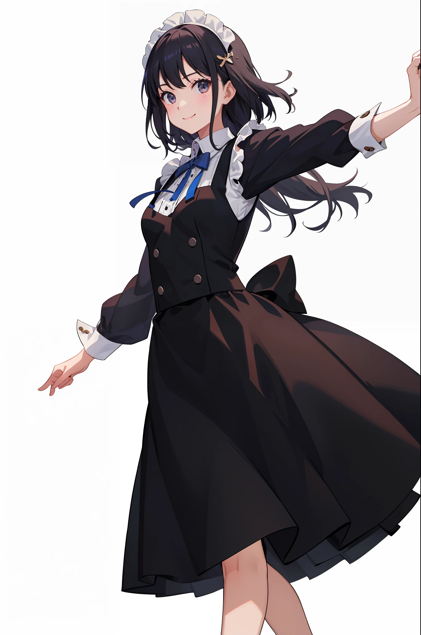 1girl in、A smile、A delightful、skirt by the、(small tits)Chilarism、doress、pinafore、Maids、hair adornments、movement、