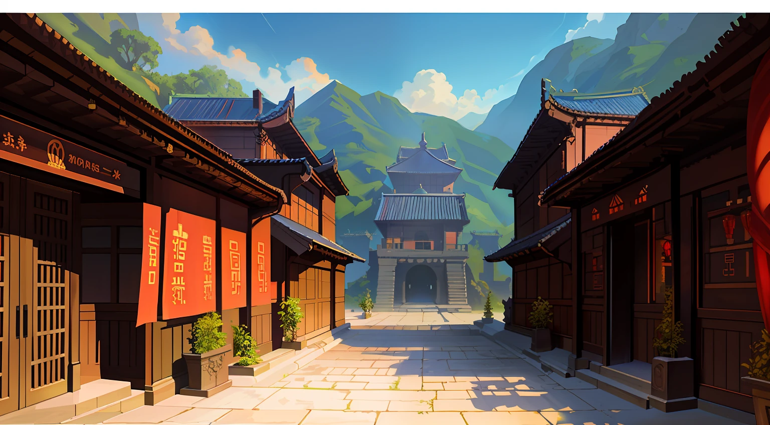 Architecture of ancient towns of the Tang Dynasty, China,inspired by Andreas Rocha, andreas rocha style, dan mumford tom bagshaw, the style of andreas rocha, author:Andreas Rocha, evil spirits roam with lanterns, dan munford. concept-art, painted by andreas rocha, in the style dan mumford artwork, dan munford. Maya rendering