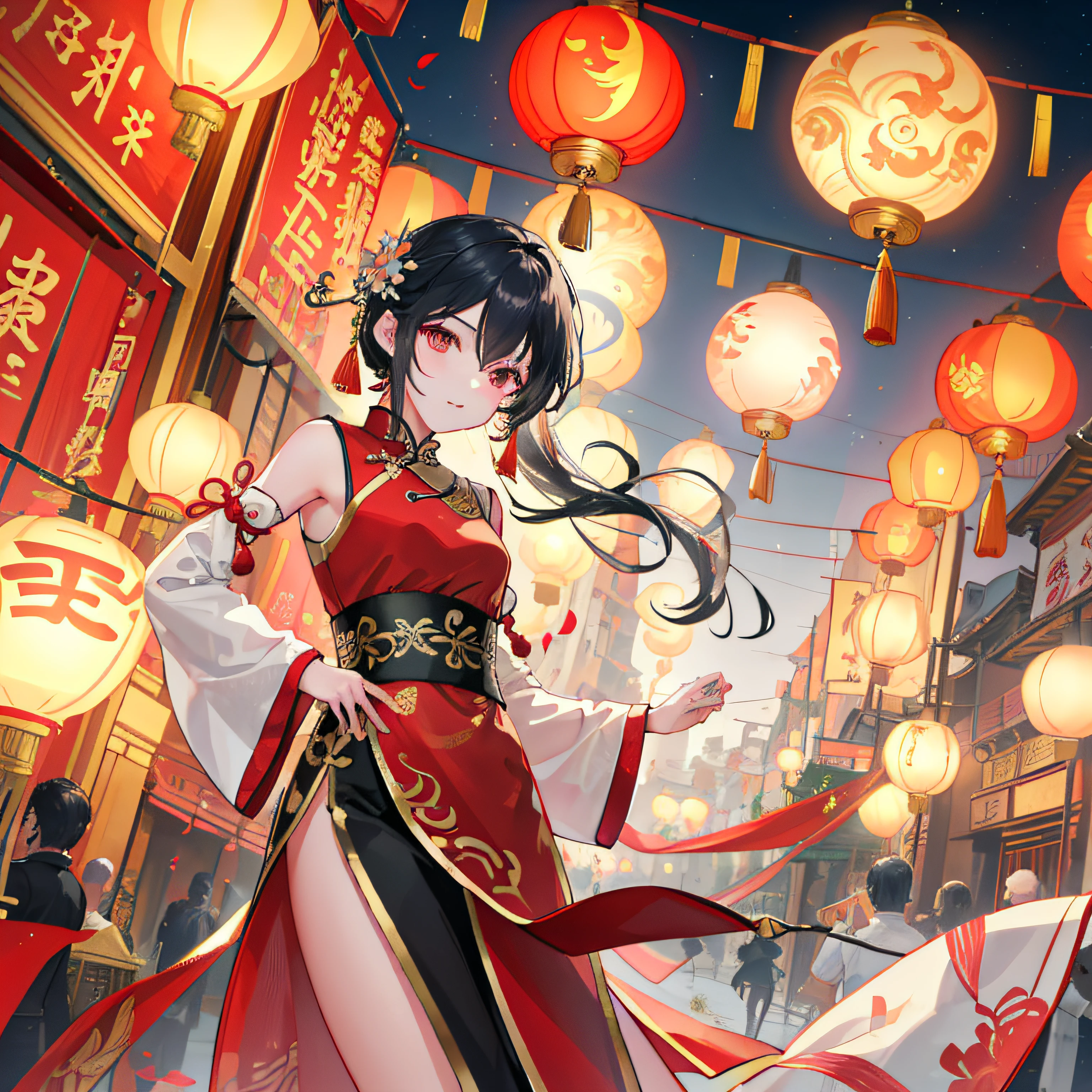 Photos taken from a video game of a Chinese temple, dreamy Chinese towns, evening lanterns, floating chinese lampoons, Rosla global lighting, ross tran. scenery background, Lanterns, dreamland of chinese, 🌺 CGSesociety, inspired by Andreas Rocha, [ trending on CGSociety ]!!, by Yang J, inspired by Liam Wong, author：Shitao
