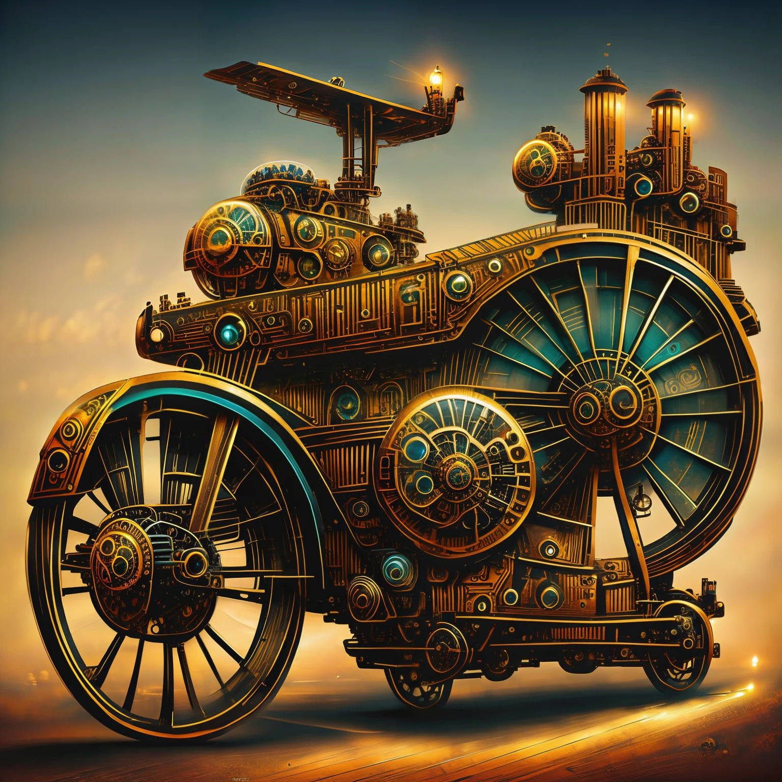 (steampunkai Swoon), uma bicicleta de lado em estilo steampunk, (cores,Colouring,32 k),USA ,super detalhado,