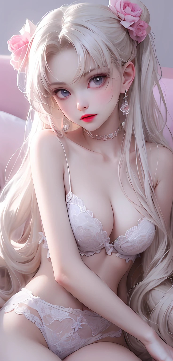 White and pink and purple color scheme,Sexy girl nipple,little body,Petite,White curly hair