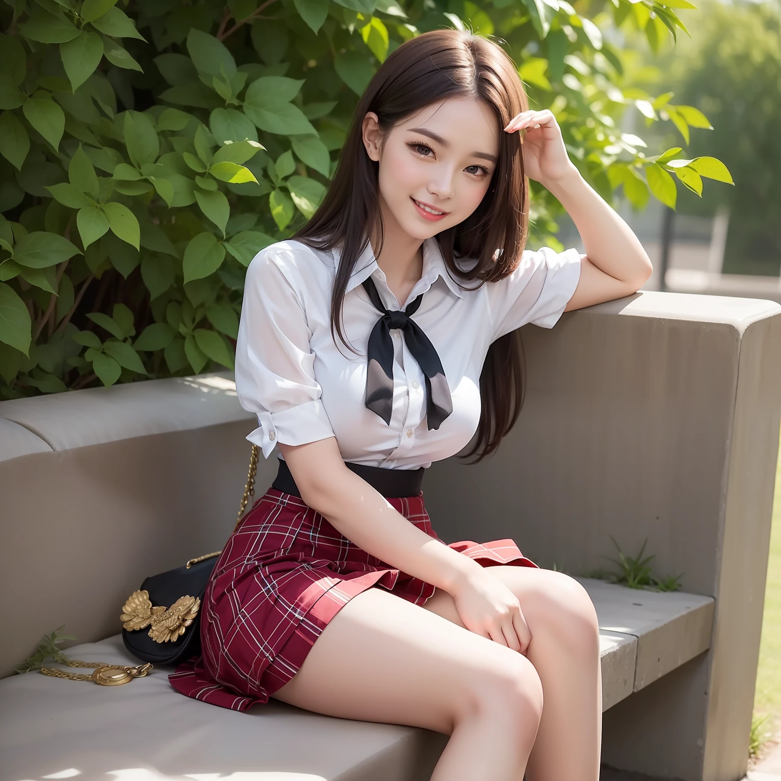 Top image quality、hight resolution、A detailed face、Beautiful Women in Perfect Style、affectionate smile、pleatedskirt、tight skirts、a miniskirt、long  skirt、big breasts thin waist、slim legs