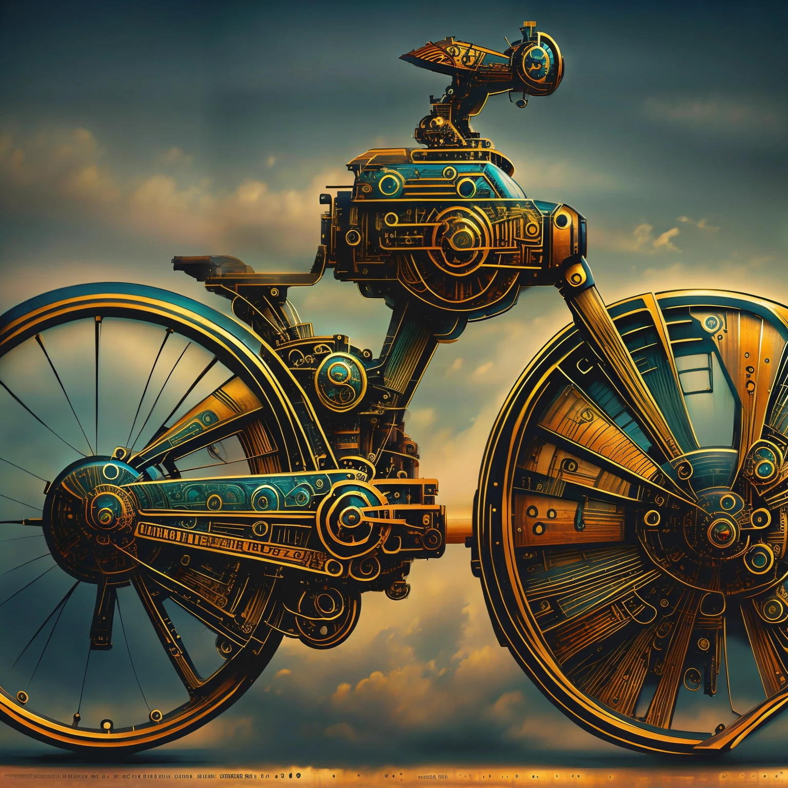 (steampunkai Swoon), uma bicicleta de lado em estilo steampunk, (cores,Colouring,32 k),USA ,super detalhado,