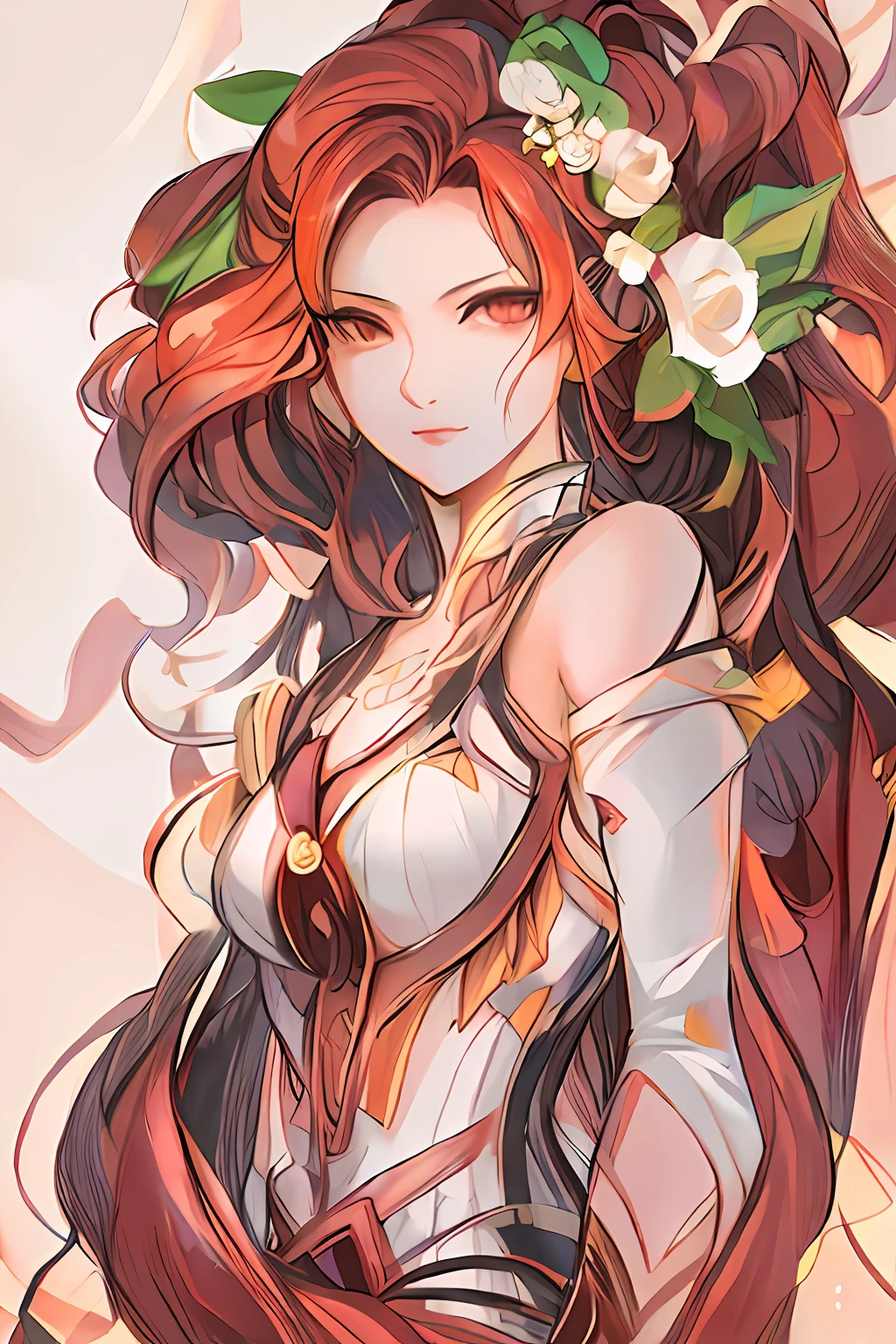 there is a drawing of a woman with long hair and flowers in her hair, drawn in the style of artgerm, artgerm. high detail, artgerm portrait, extremely detailed artgerm, artgerm lau, artgerm detailed, artgerm style, artgerm comic, in style of artgerm, artgerm and rossdraws