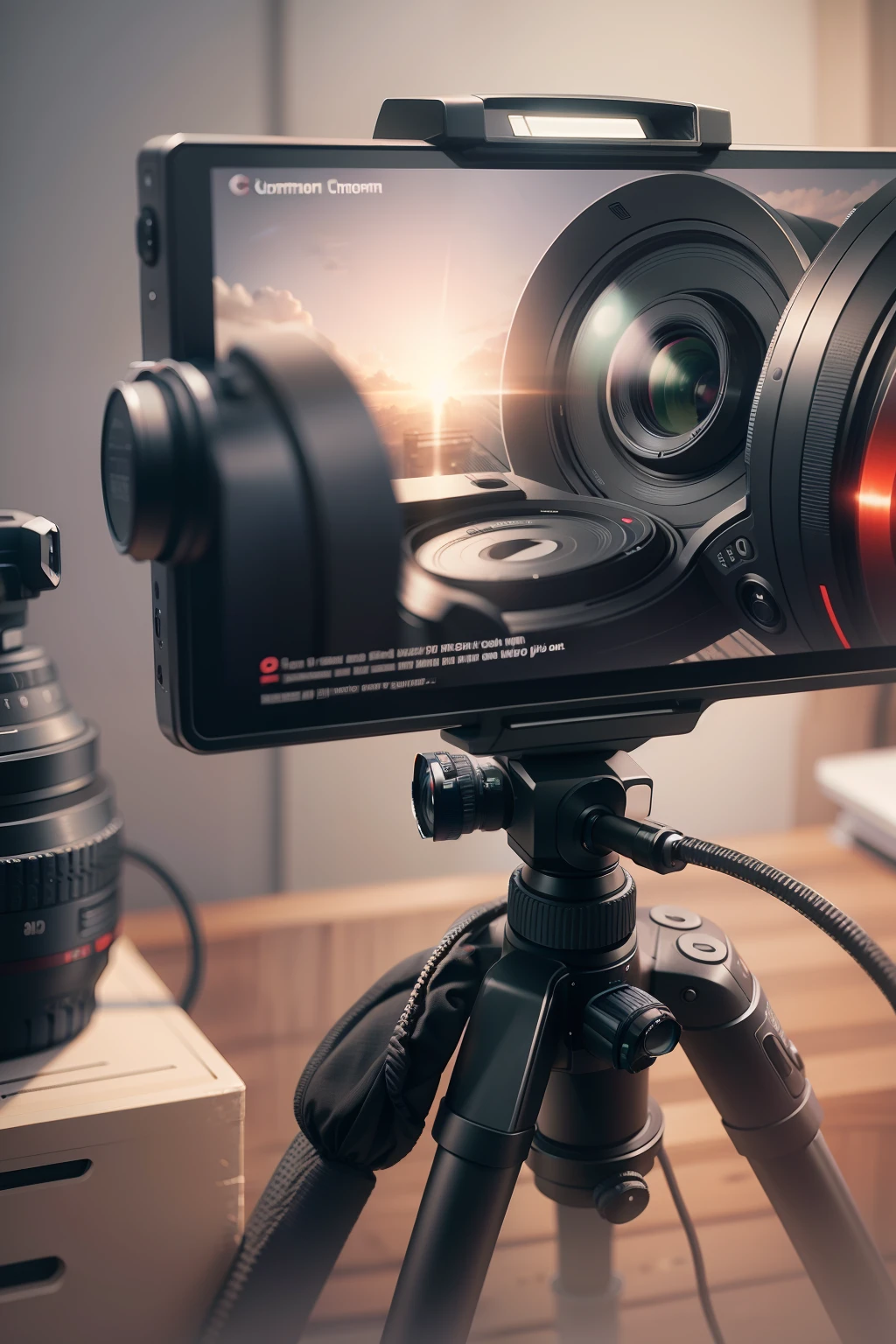poster for,Canon camera on a tripod,Teleprompter,Computer,8k