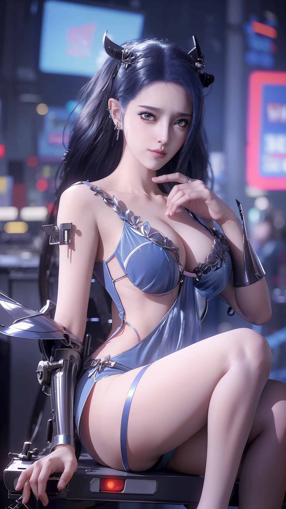 There is a woman sitting on a chair，Wearing a cat's costume, cyberpunk anime girl, female cyberpunk anime girl, cyber school girl, Cyberpunk 2 0 y. o model girl, dreamy cyberpunk girl, Digital cyberpunk anime art, muted cyberpunk style, Cyberpunk costumes, anime cyberpunk art, trending on cgstation, cyberpunk anime girl mech, cyberpunk anime art, cyberpunk femme fatale