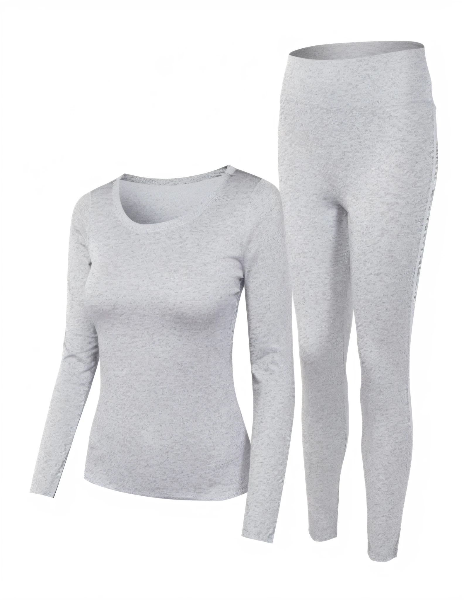 Close-up of women's long-sleeved top and leggings, Smooth light gray tights set, Light gray, Gray clothes, Grey, Female, solid grey, Gray color, flat grey, solid grey, Long sleeves, sport outfit, soft!!, White, full - length view, Julia Hill, flat grey, Official product image, Seamless,